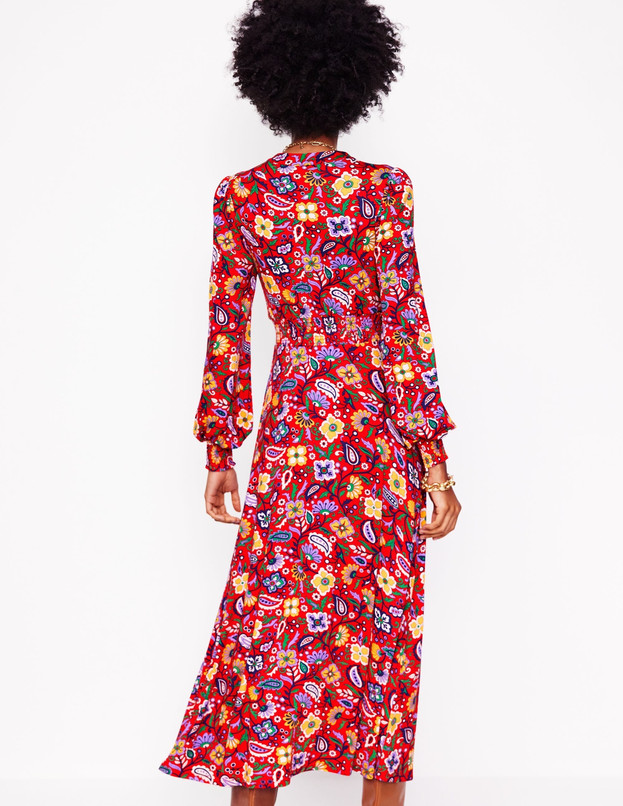 Ivy Smocked Midi Dress-Poppy Red, Oriental Paradise - Image 3