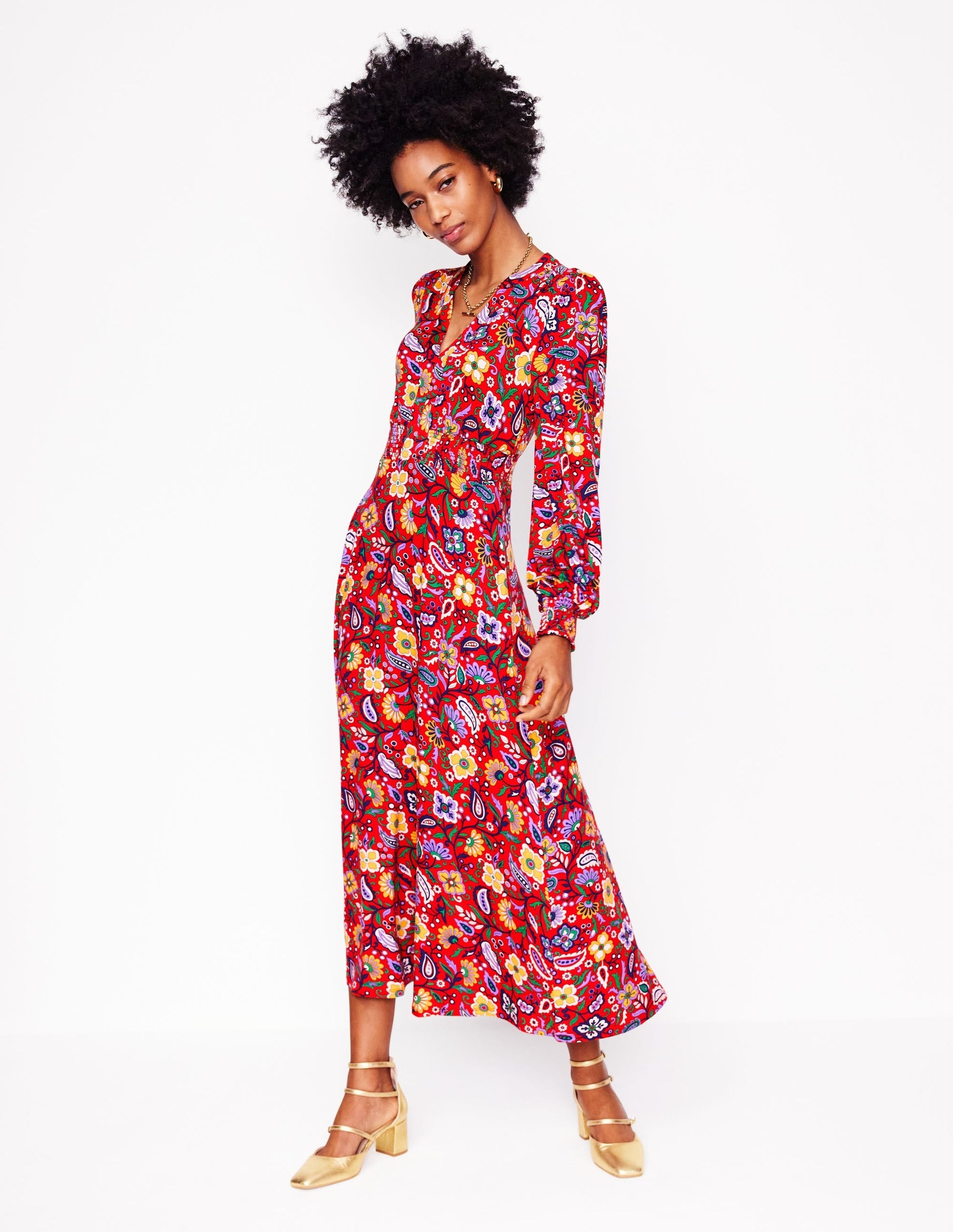 Ivy Smocked Midi Dress-Poppy Red, Oriental Paradise-5