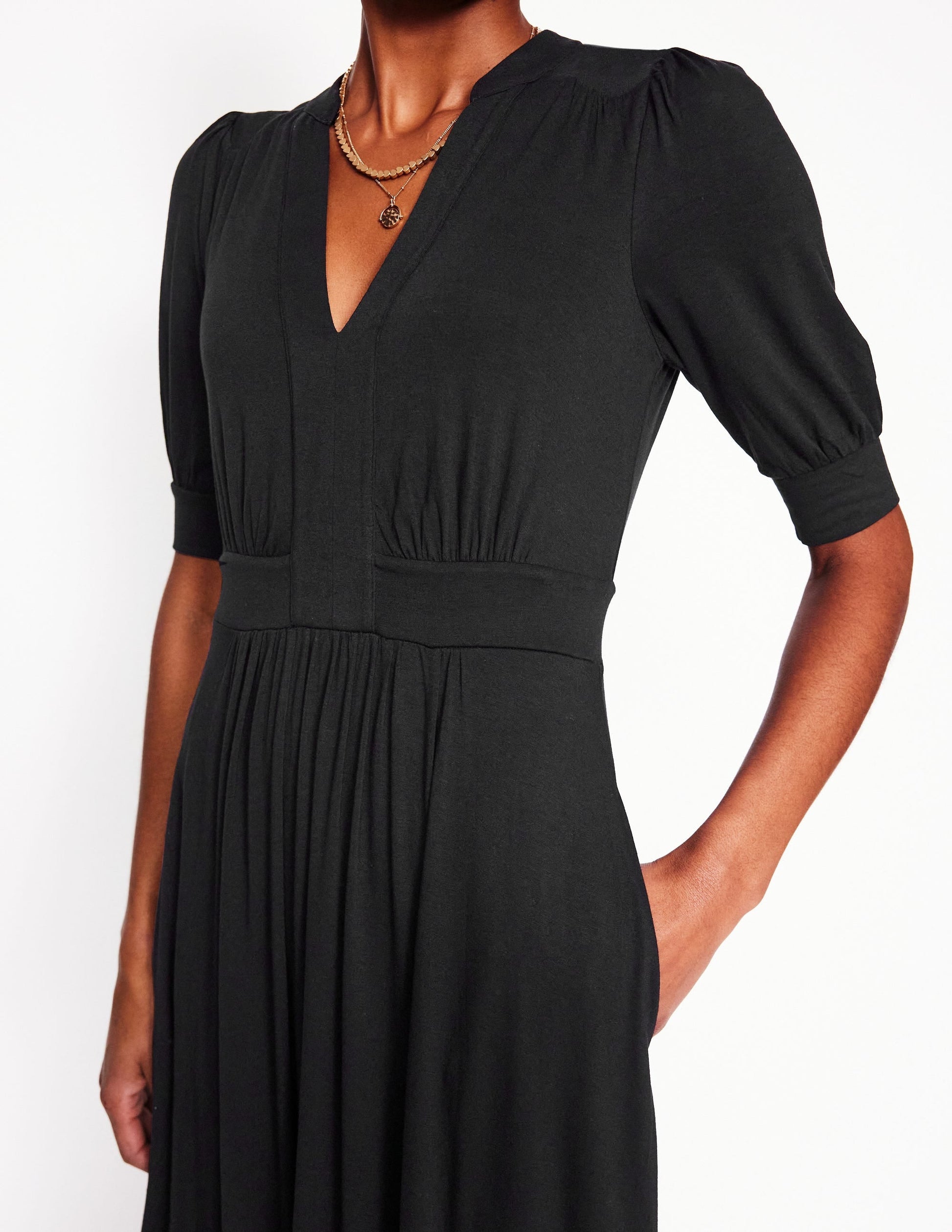 Lily Jersey Midi Tea Dress-Black-2