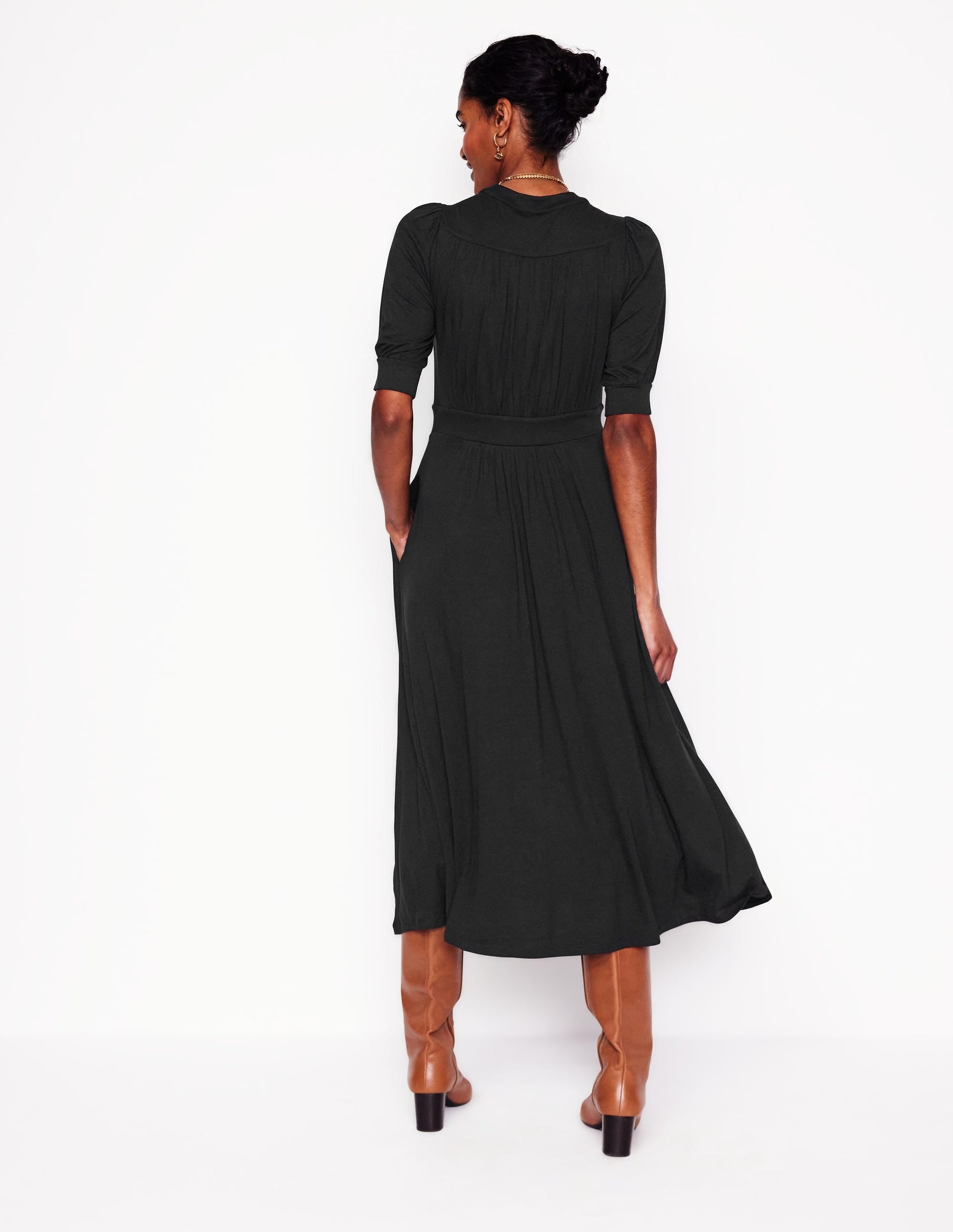 Lily Jersey Midi Tea Dress-Black-3