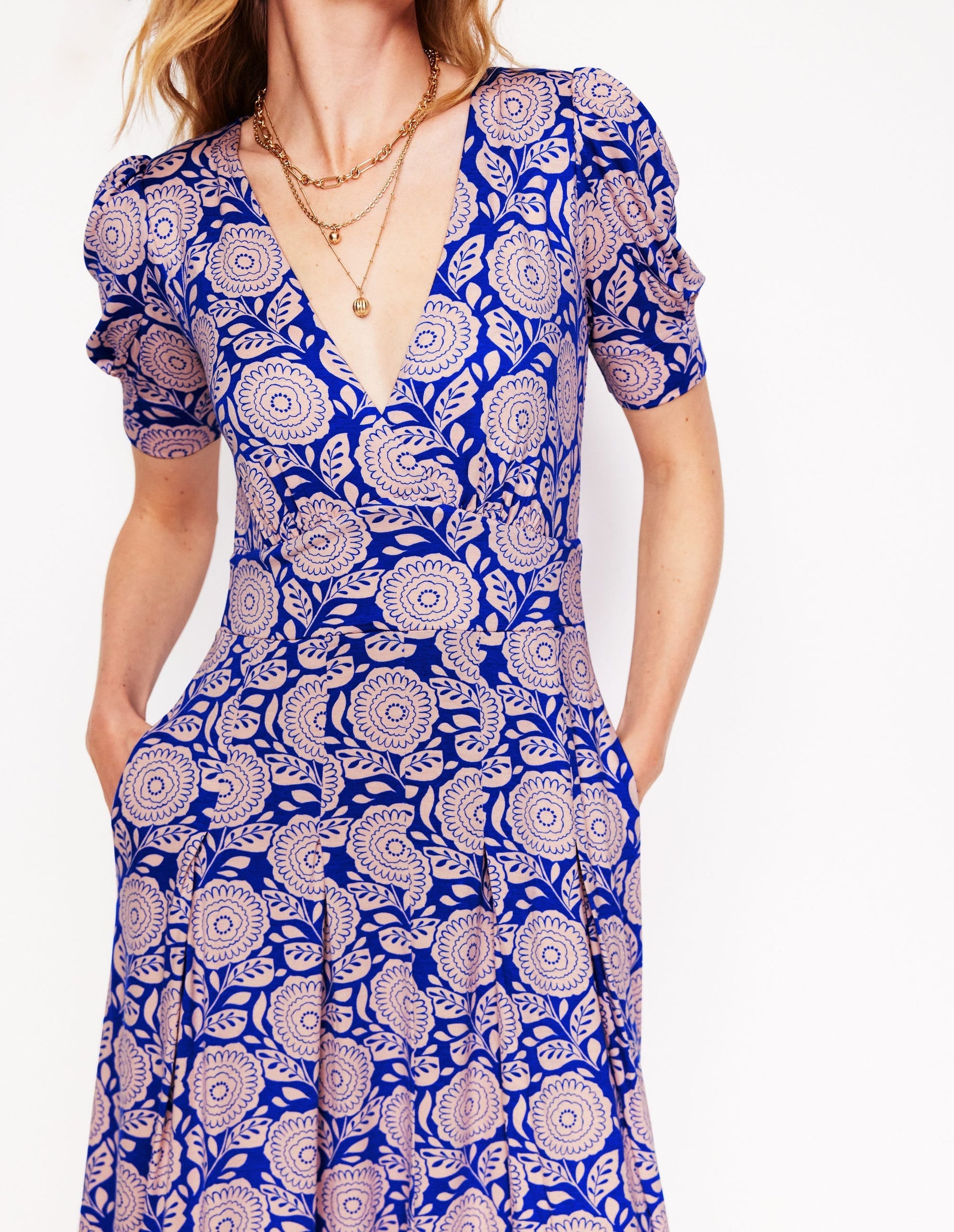 Kristen Pleated Jersey Dress-Chintz Rose, Dahlia Stamp-2