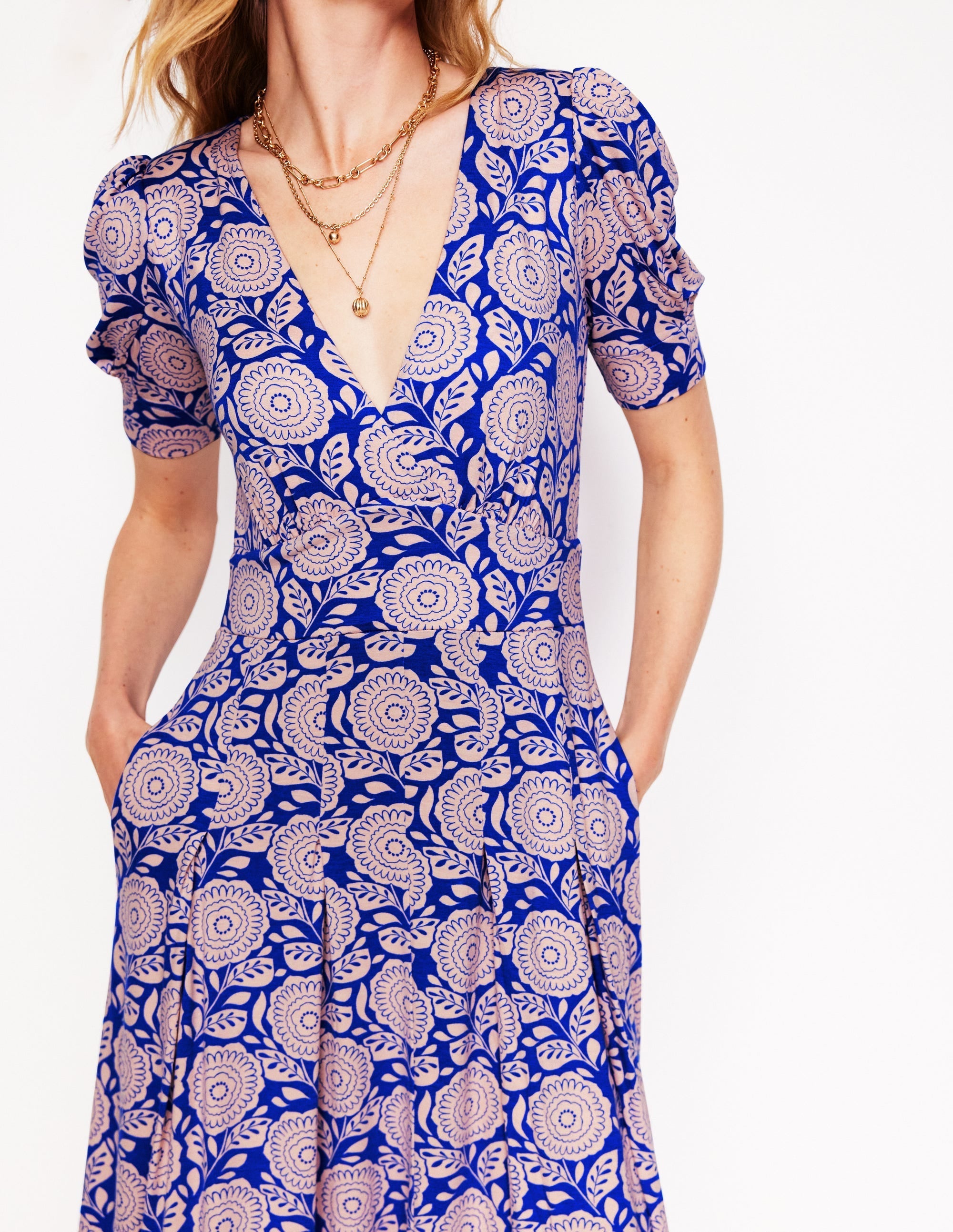 Kristen Pleated Jersey Dress-Chintz Rose, Dahlia Stamp - Image 2