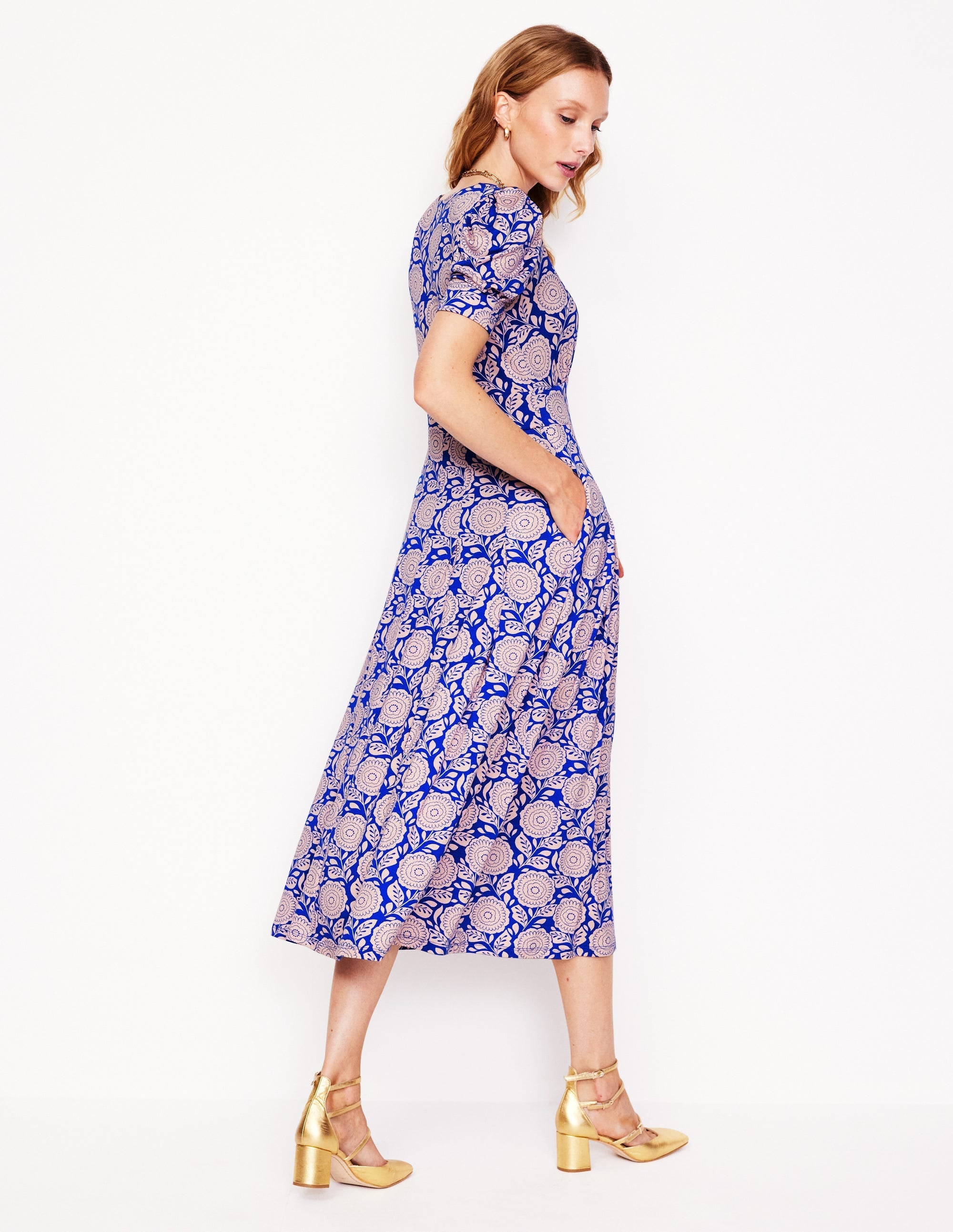 Kristen Pleated Jersey Dress-Chintz Rose, Dahlia Stamp - Image 3