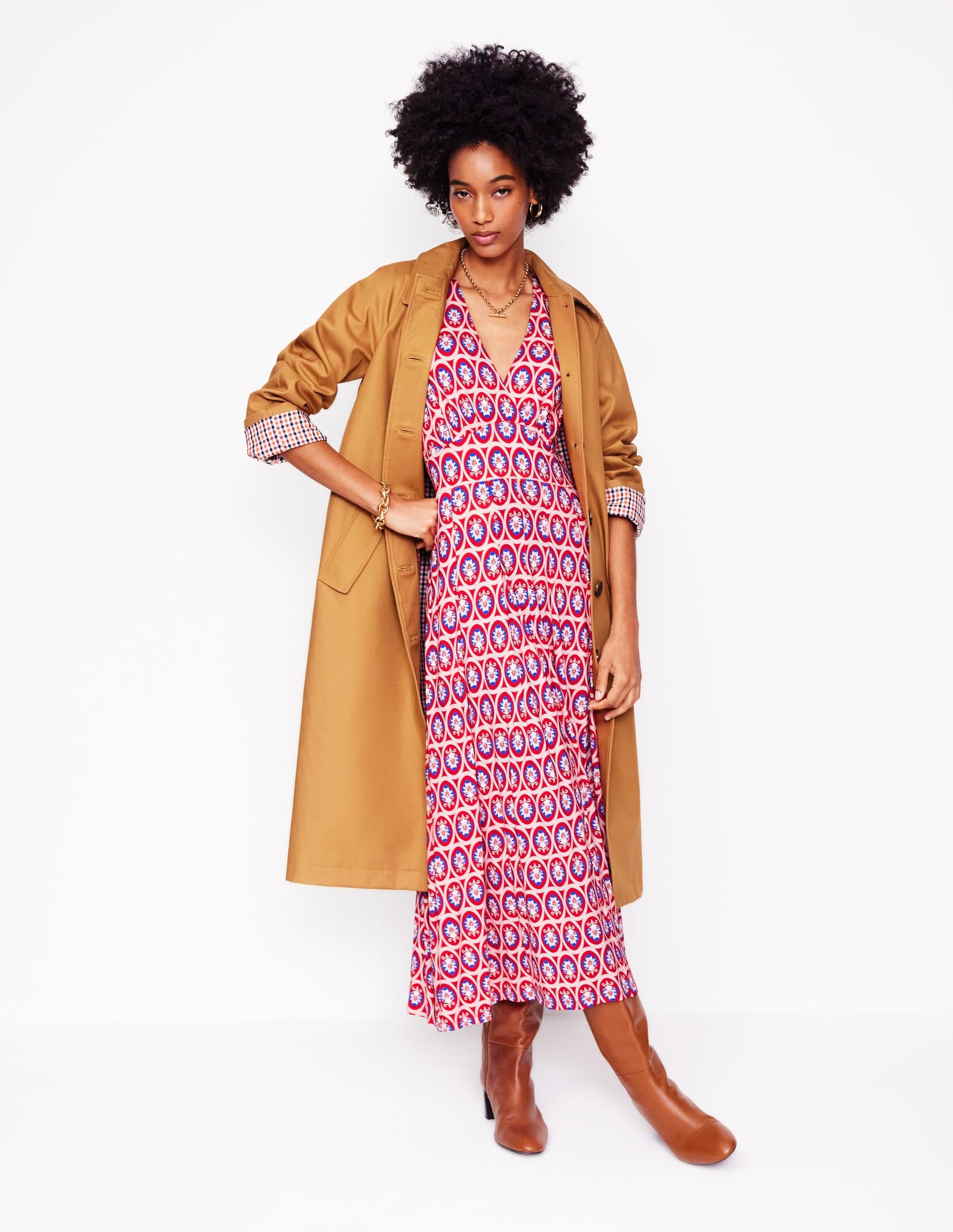 Kristen Pleated Jersey Dress-High Risk Red, Ornate Blossom-1