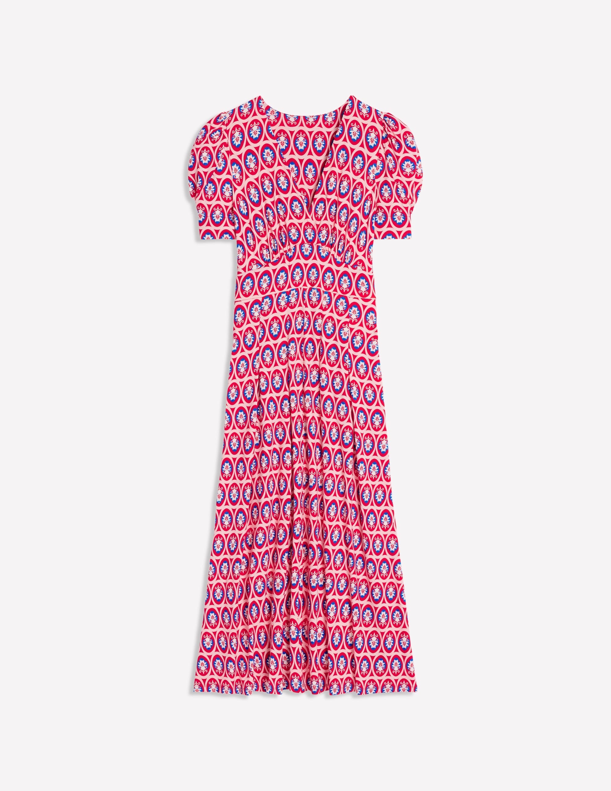 Kristen Pleated Jersey Dress-High Risk Red, Ornate Blossom - Image 6
