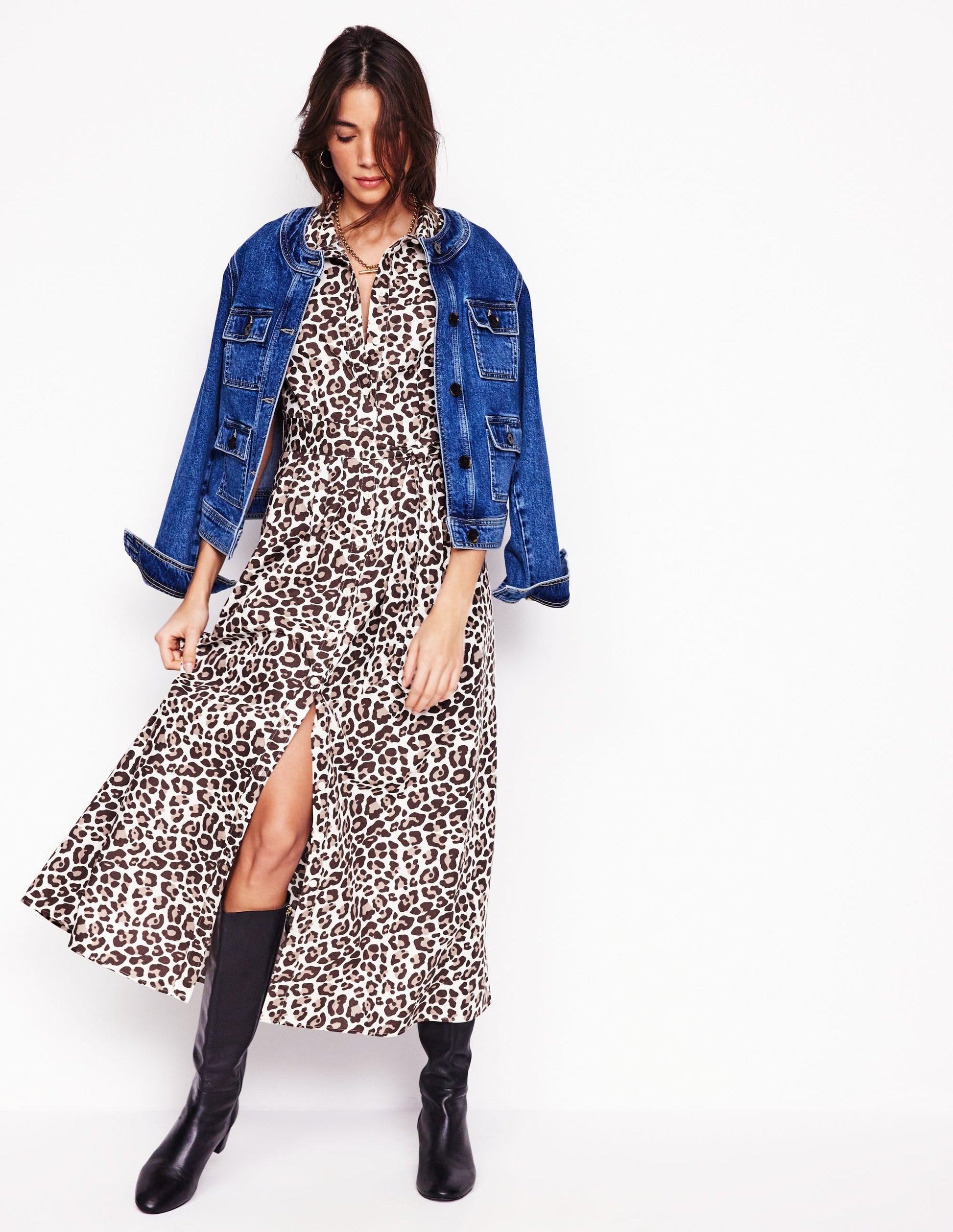 Alexa Maxi Shirt Dress-Sandpiper Beige, Cheetah Pop-4