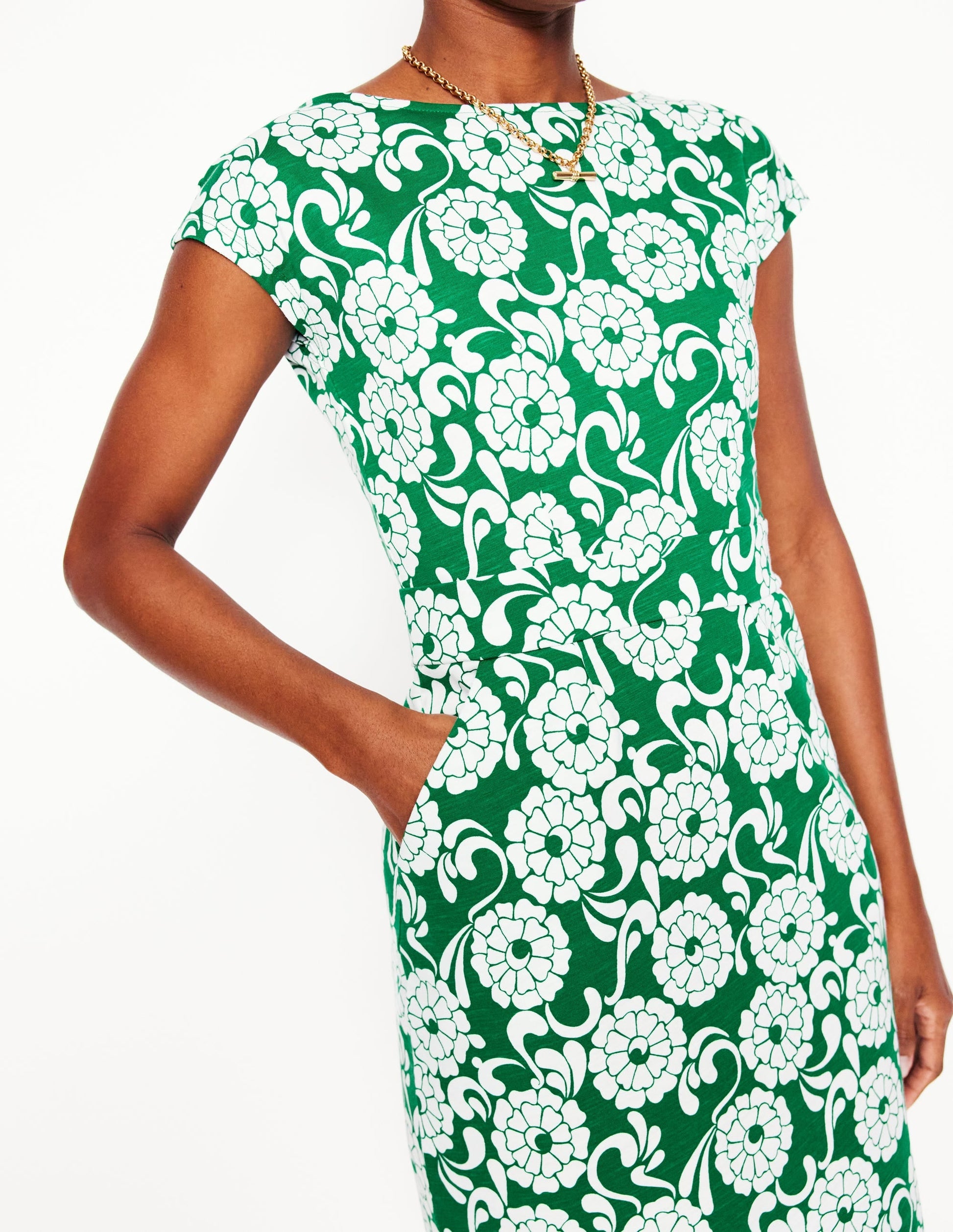 Florrie Jersey Dress-Rich Emerald, Blossom Swirl-2