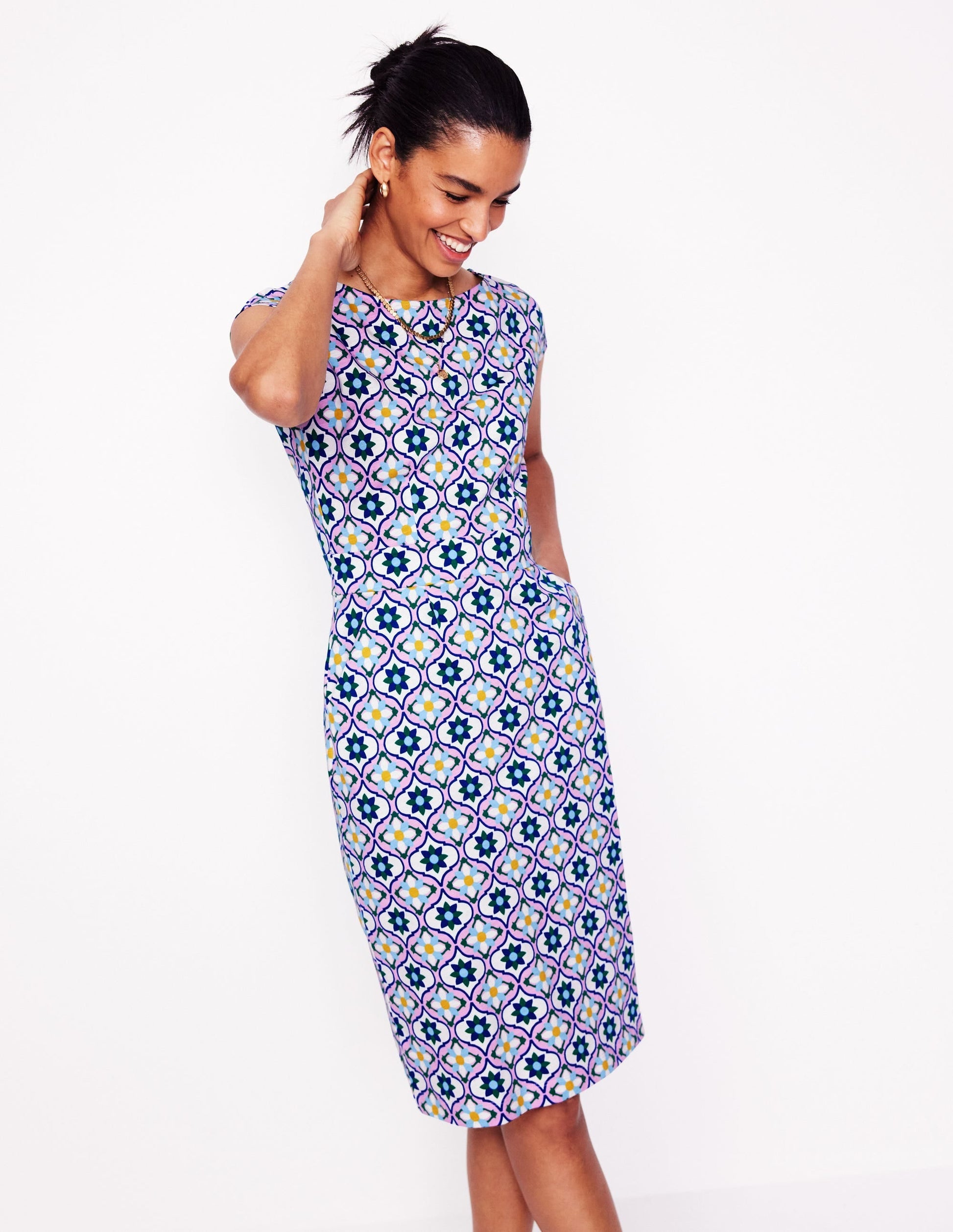 Florrie Jersey Dress-Multi, Floweret Tile-1