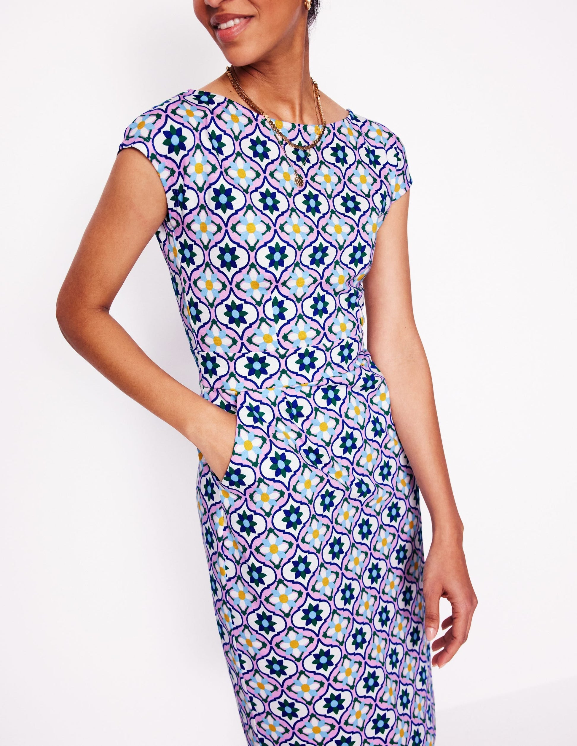 Florrie Jersey Dress-Multi, Floweret Tile-2