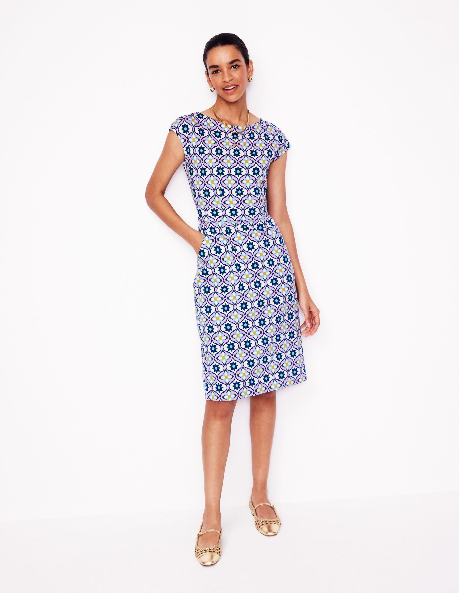 Florrie Jersey Dress-Multi, Floweret Tile-4