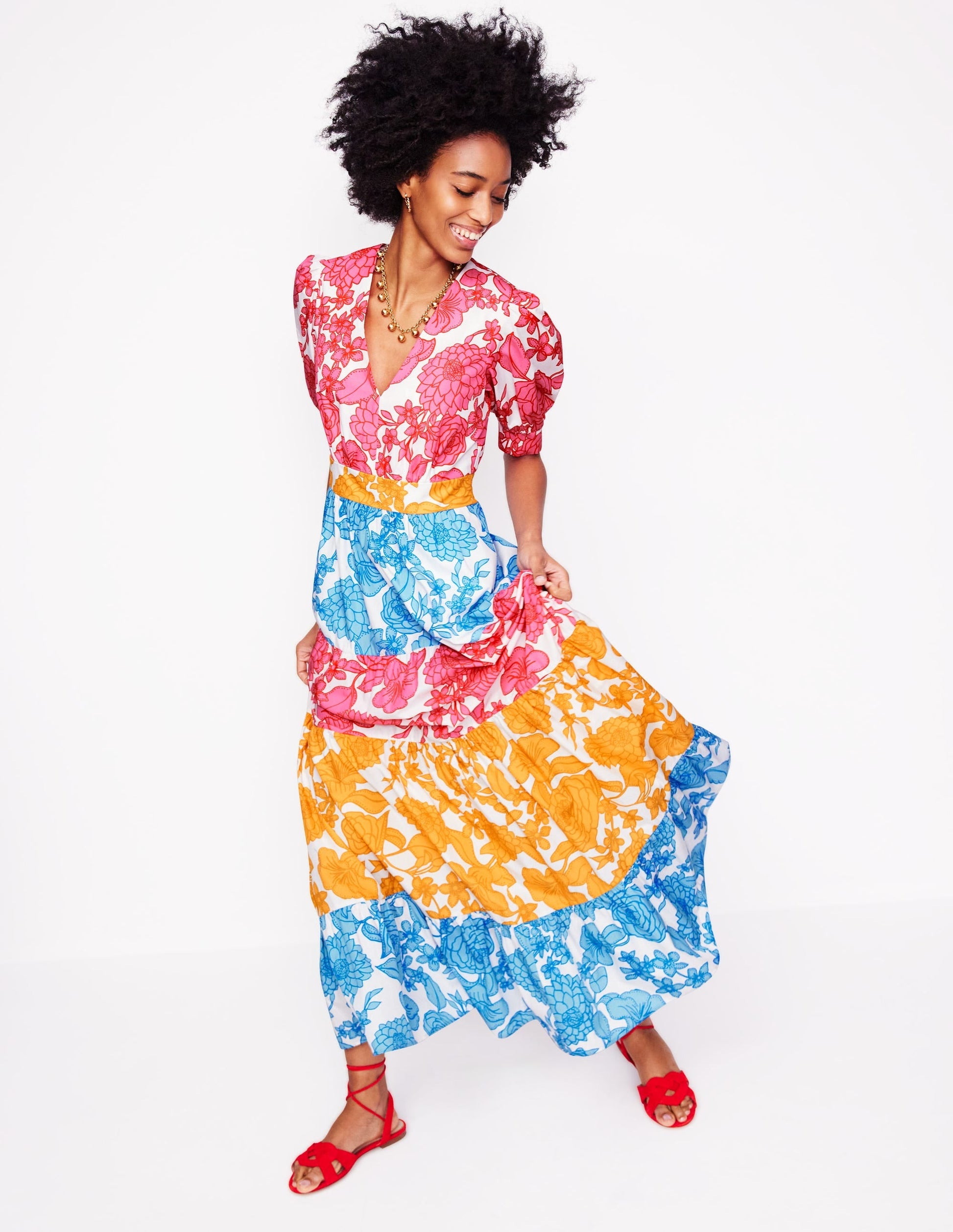Bella Puff Sleeve Maxi Dress-Multi, Blossom Cascade-1