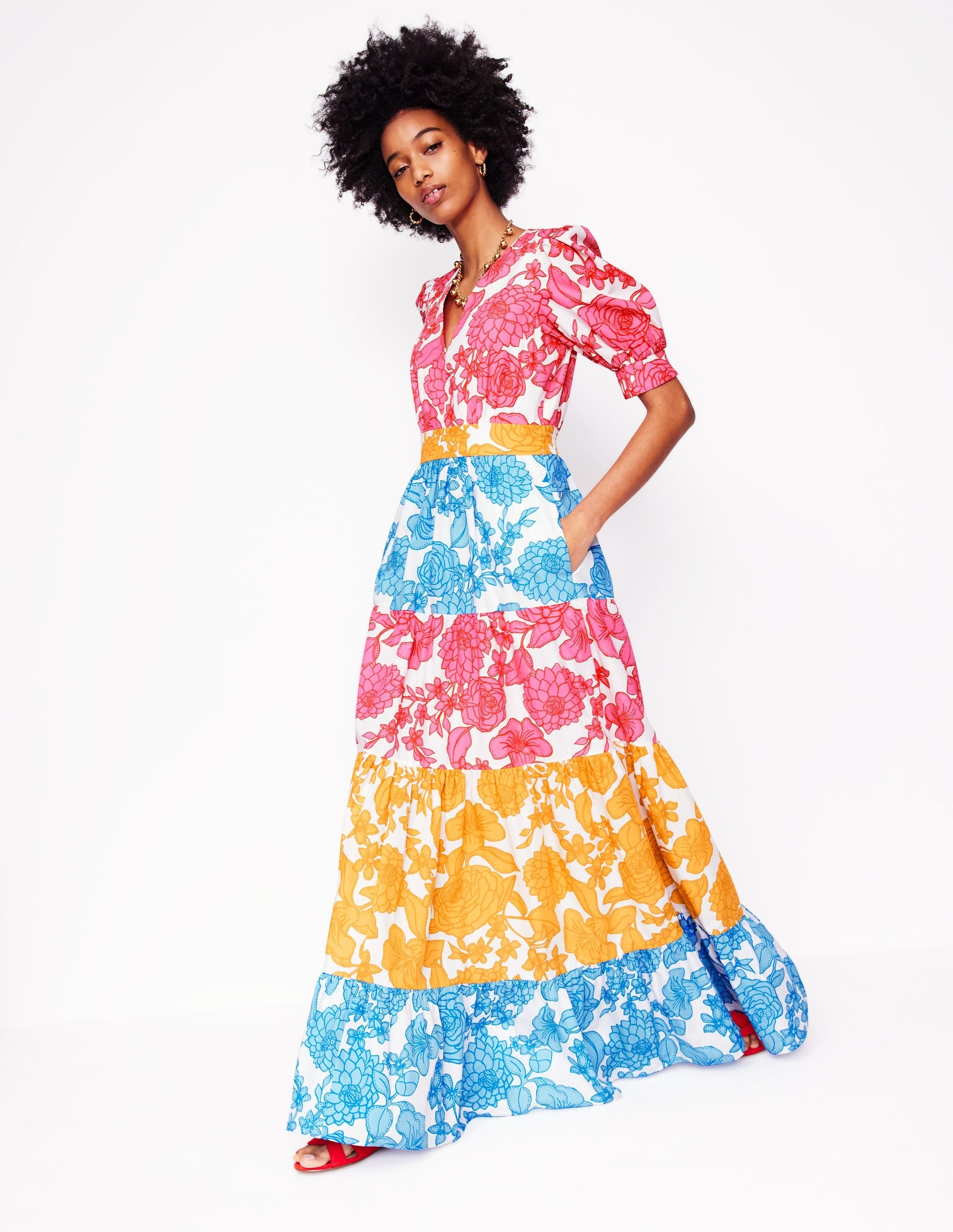 Bella Puff Sleeve Maxi Dress-Multi, Blossom Cascade-5