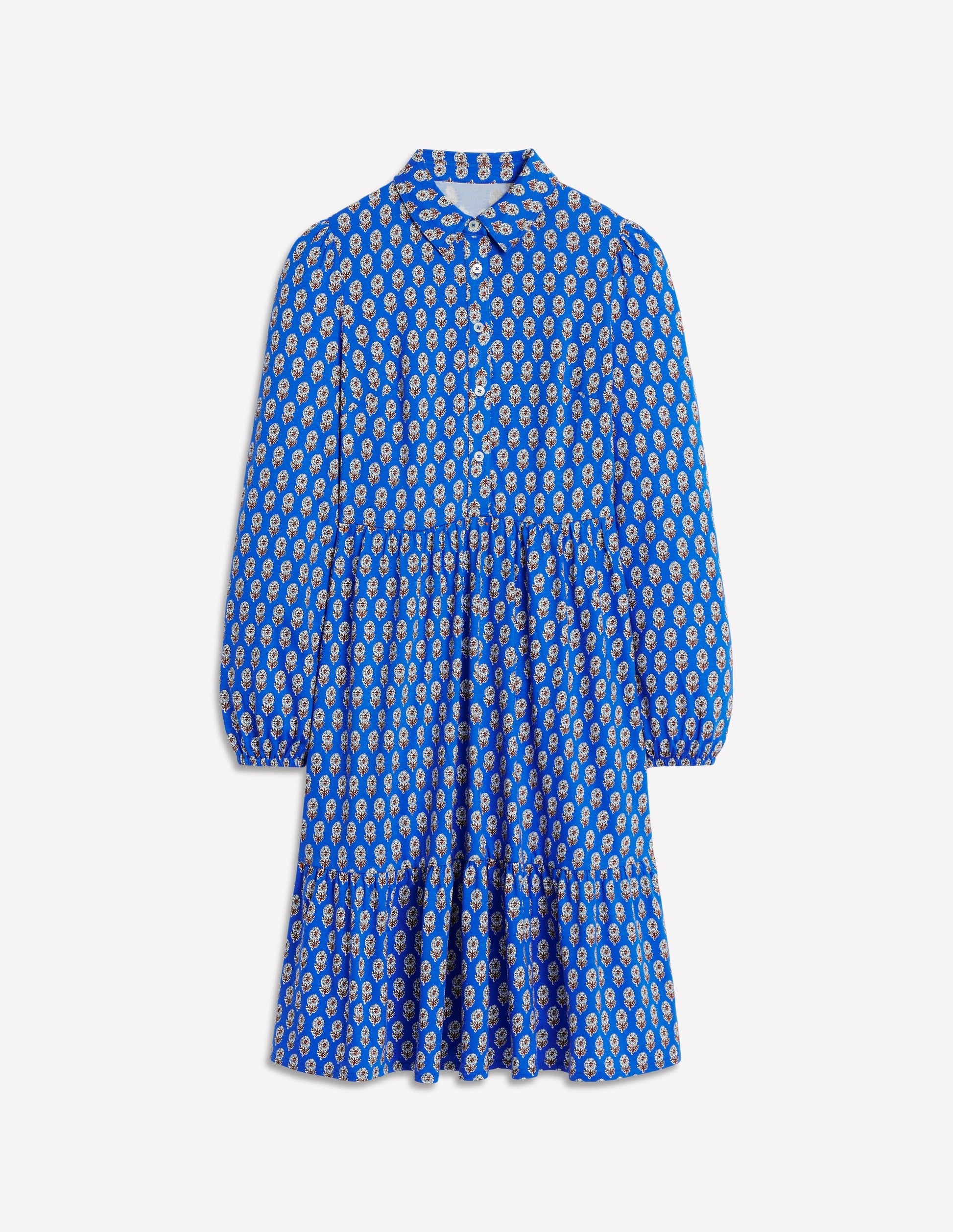 Jemima Tiered Jersey Dress-Gallery Blue, Camellia Stamp-5