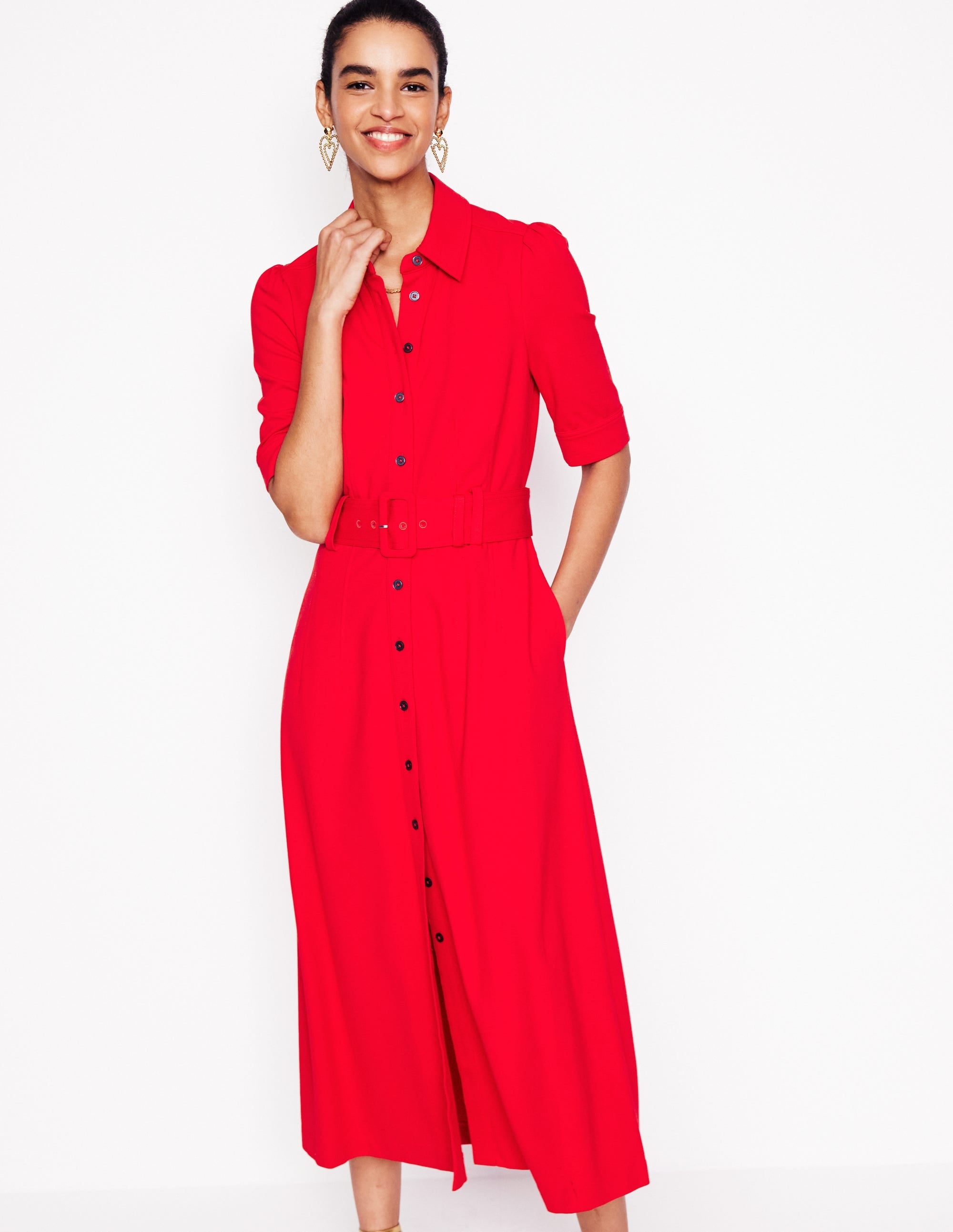 Anita Ponte Shirt Dress-Carmine Red - Image 1