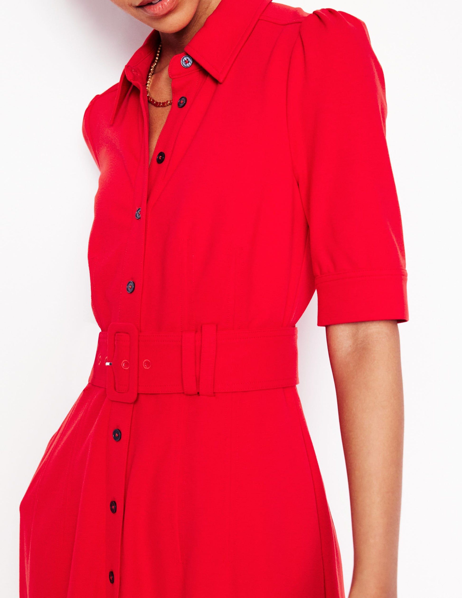 Anita Ponte Shirt Dress-Carmine Red-3