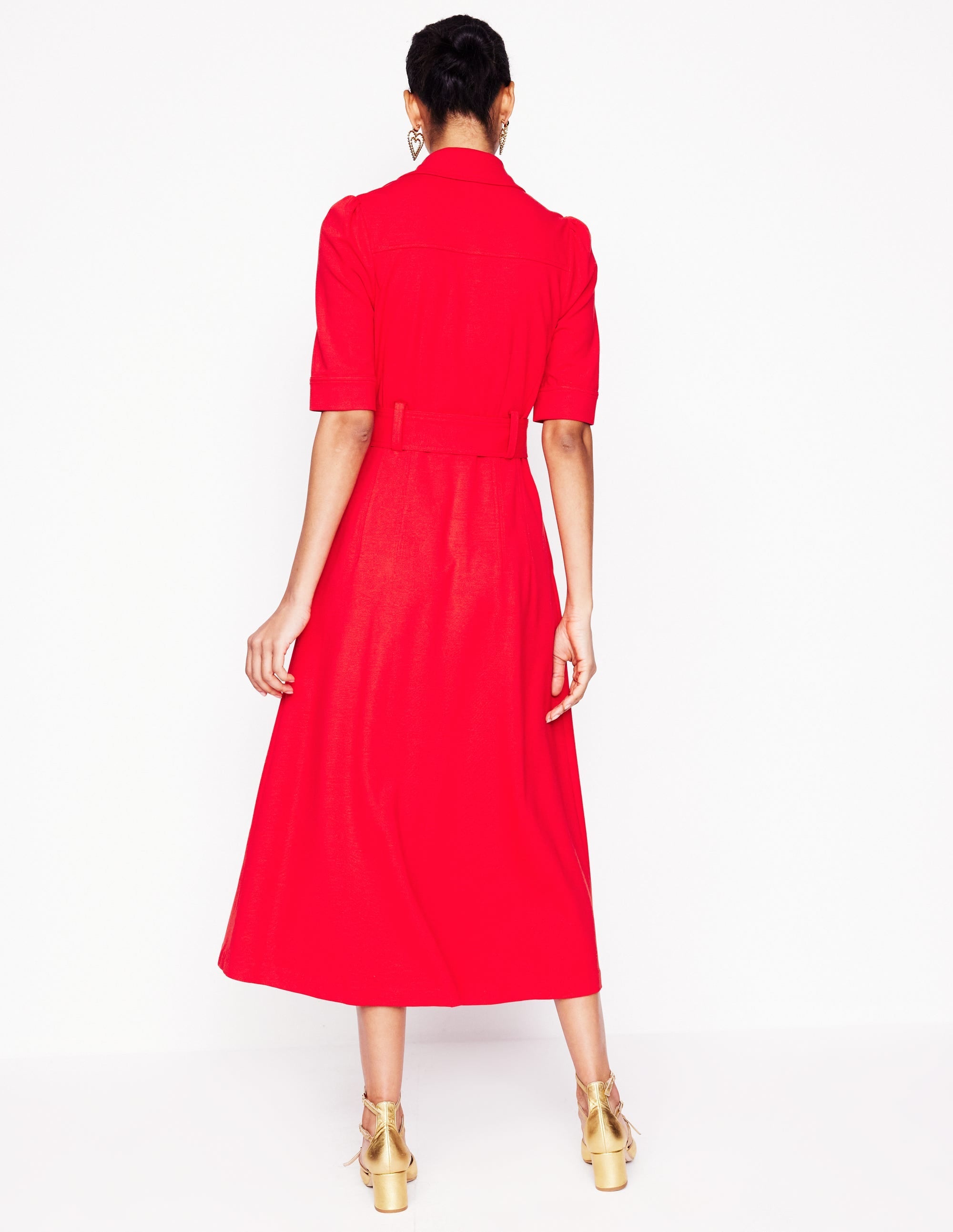 Anita Ponte Shirt Dress-Carmine Red - Image 4