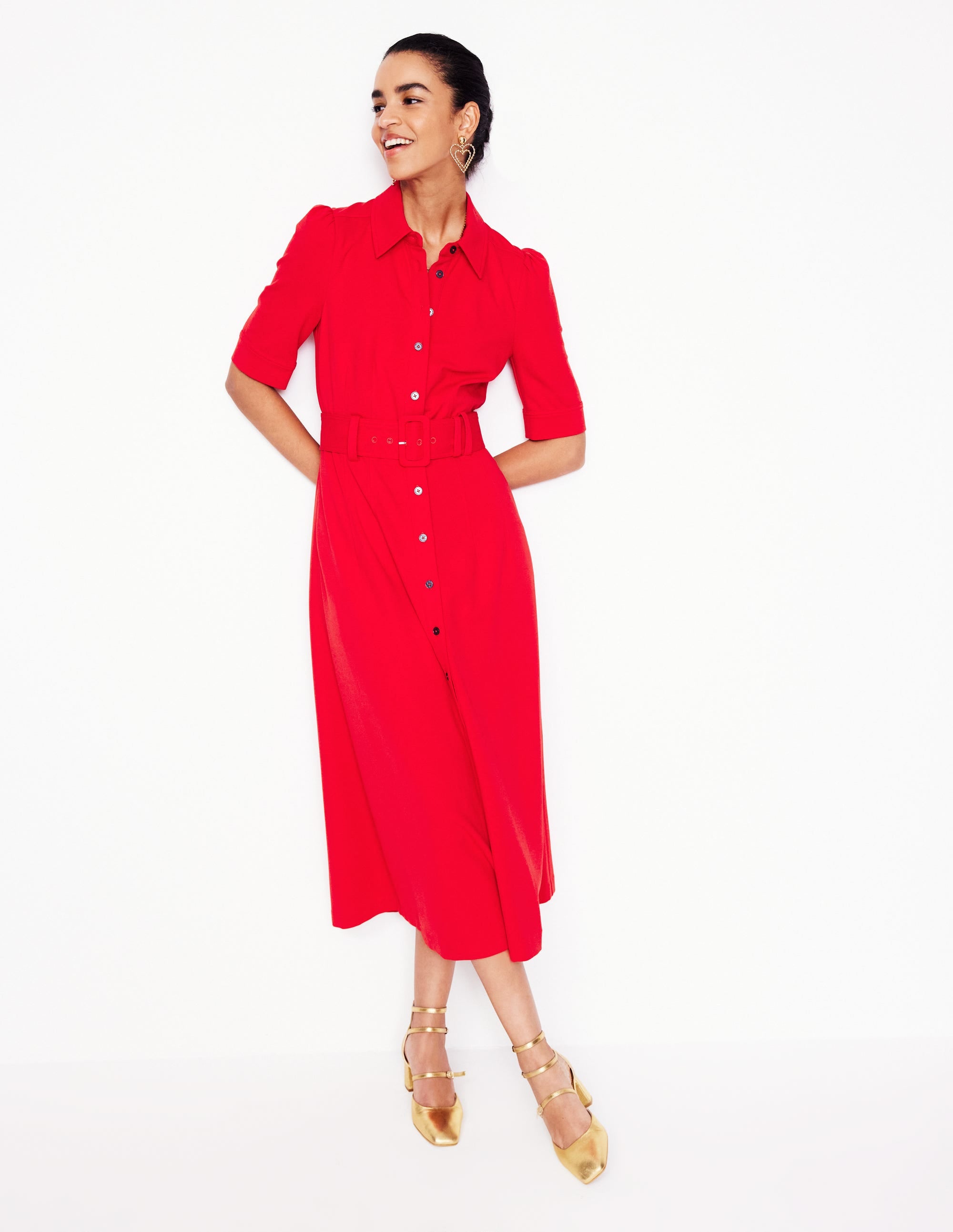Anita Ponte Shirt Dress-Carmine Red - Image 5