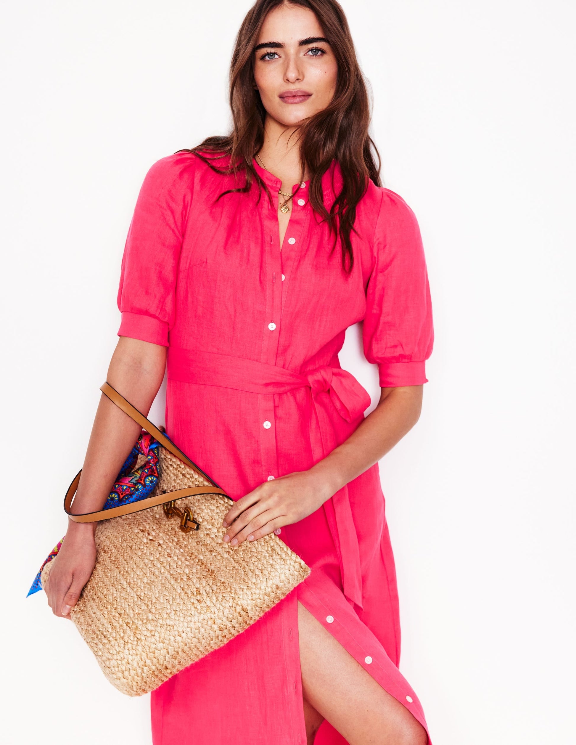 Ada Linen Midi Dress-Camelia Pink-2