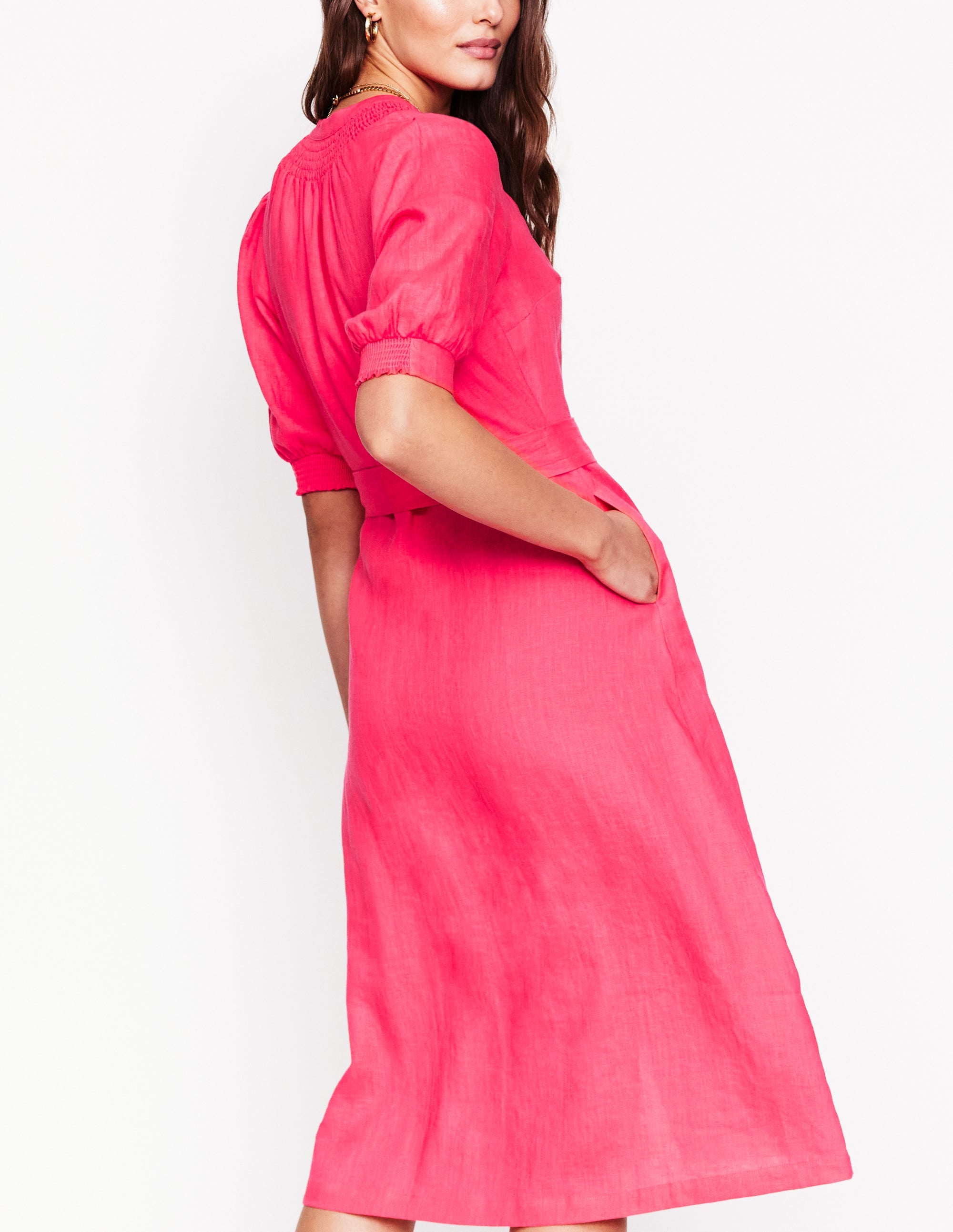 Ada Linen Midi Dress-Camelia Pink - Image 4