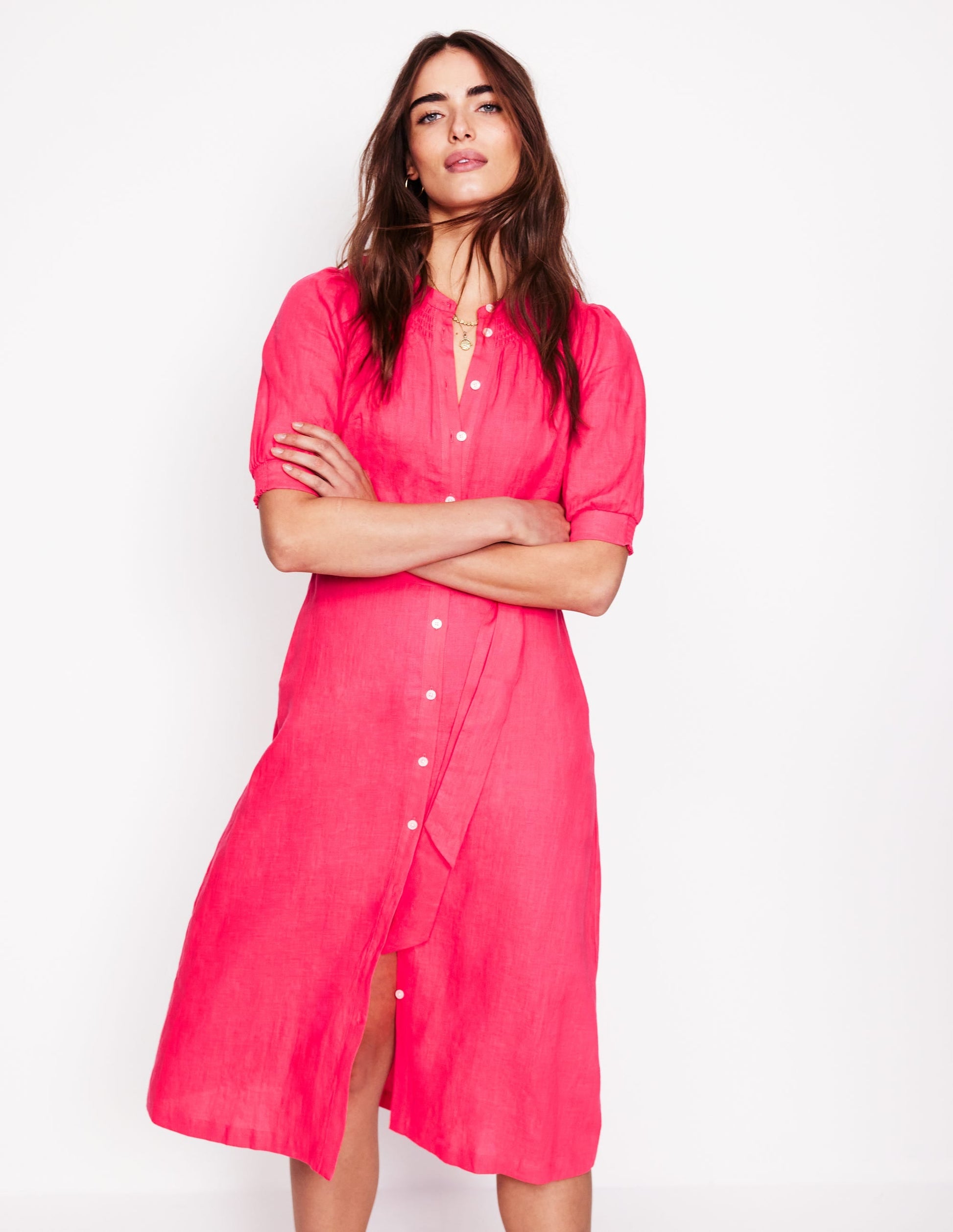 Ada Linen Midi Dress-Camelia Pink-5