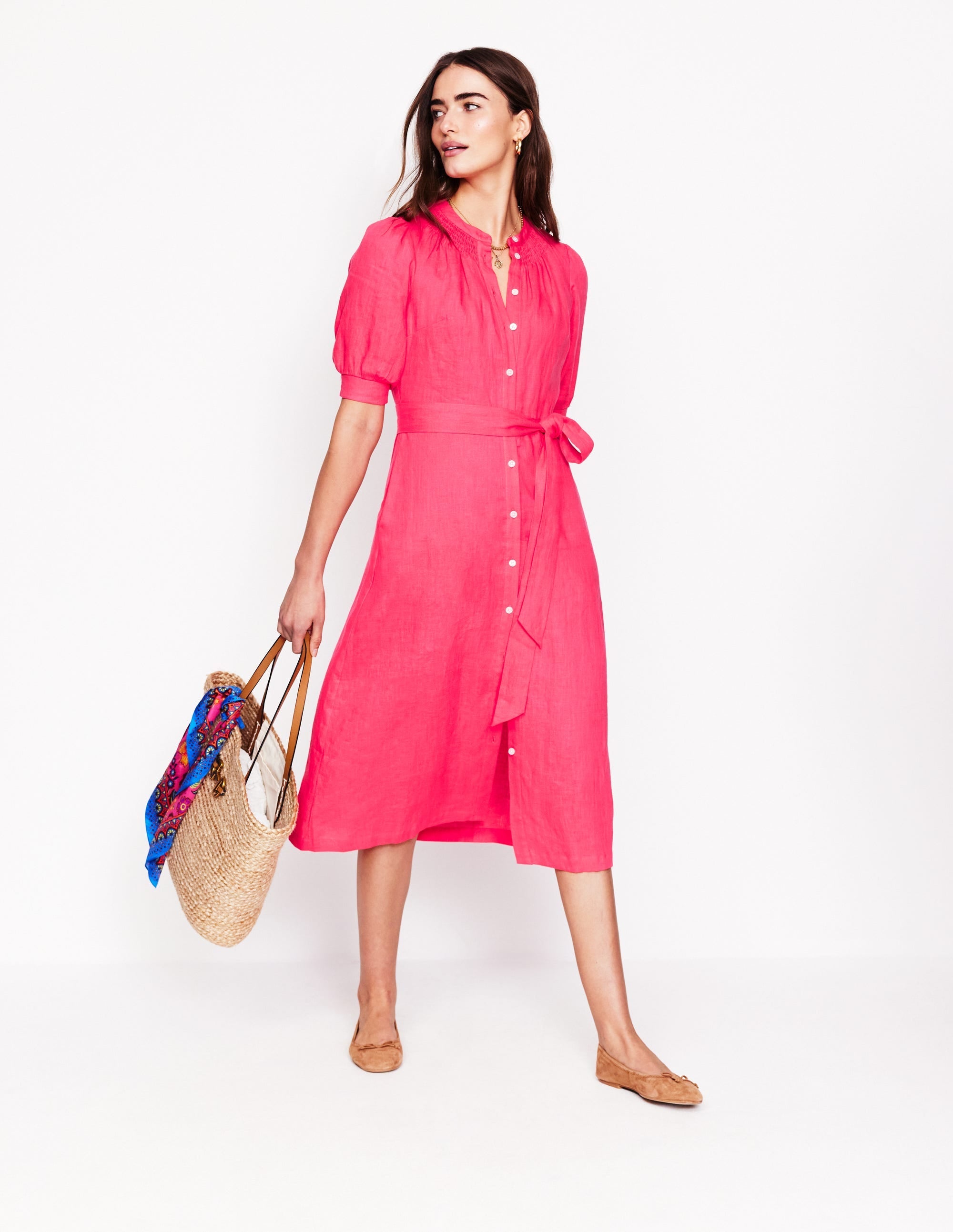 Ada Linen Midi Dress-Camelia Pink - Image 6