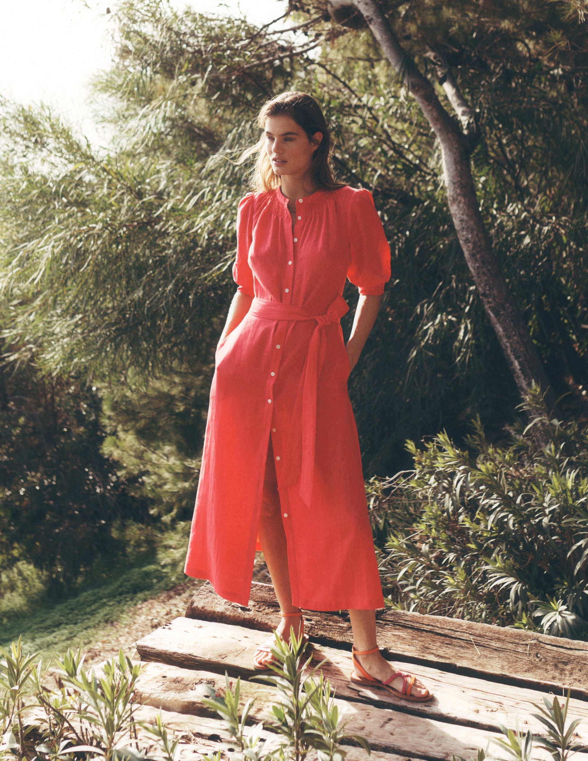 Ada Linen Midi Dress-Camelia Pink - Image 1