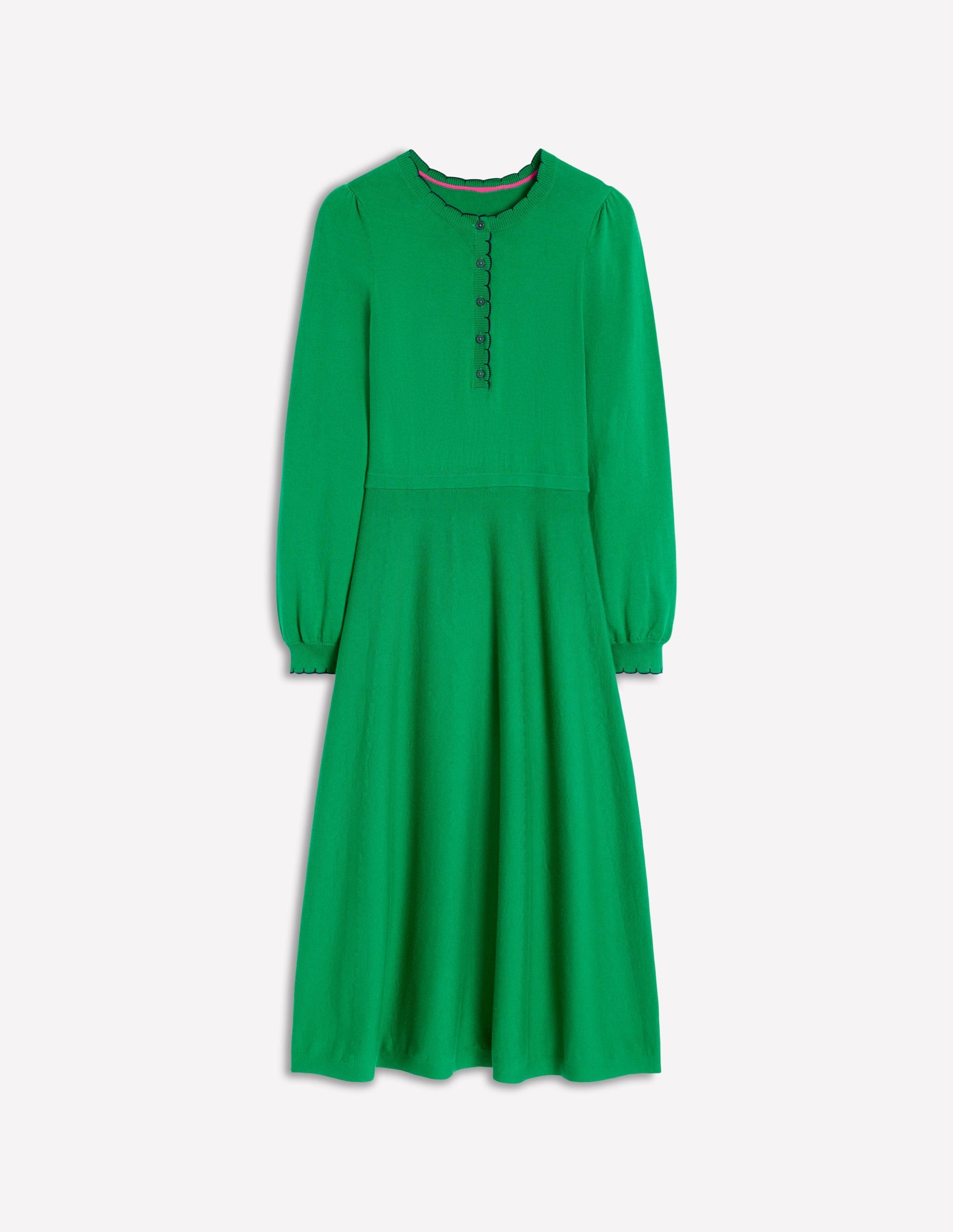 Scallop Henley Knitted Dress-Rich Emerald - Image 6