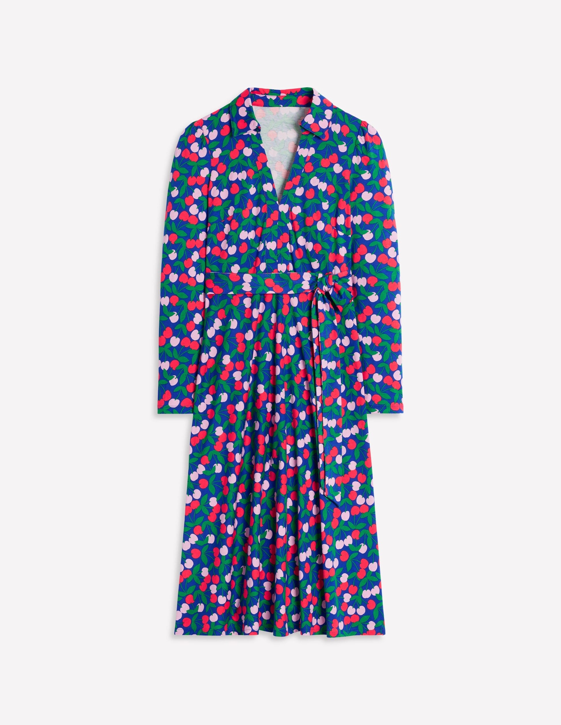 Imogen Collared Jersey Dress-Bright Blue, Cherry Cascade-5