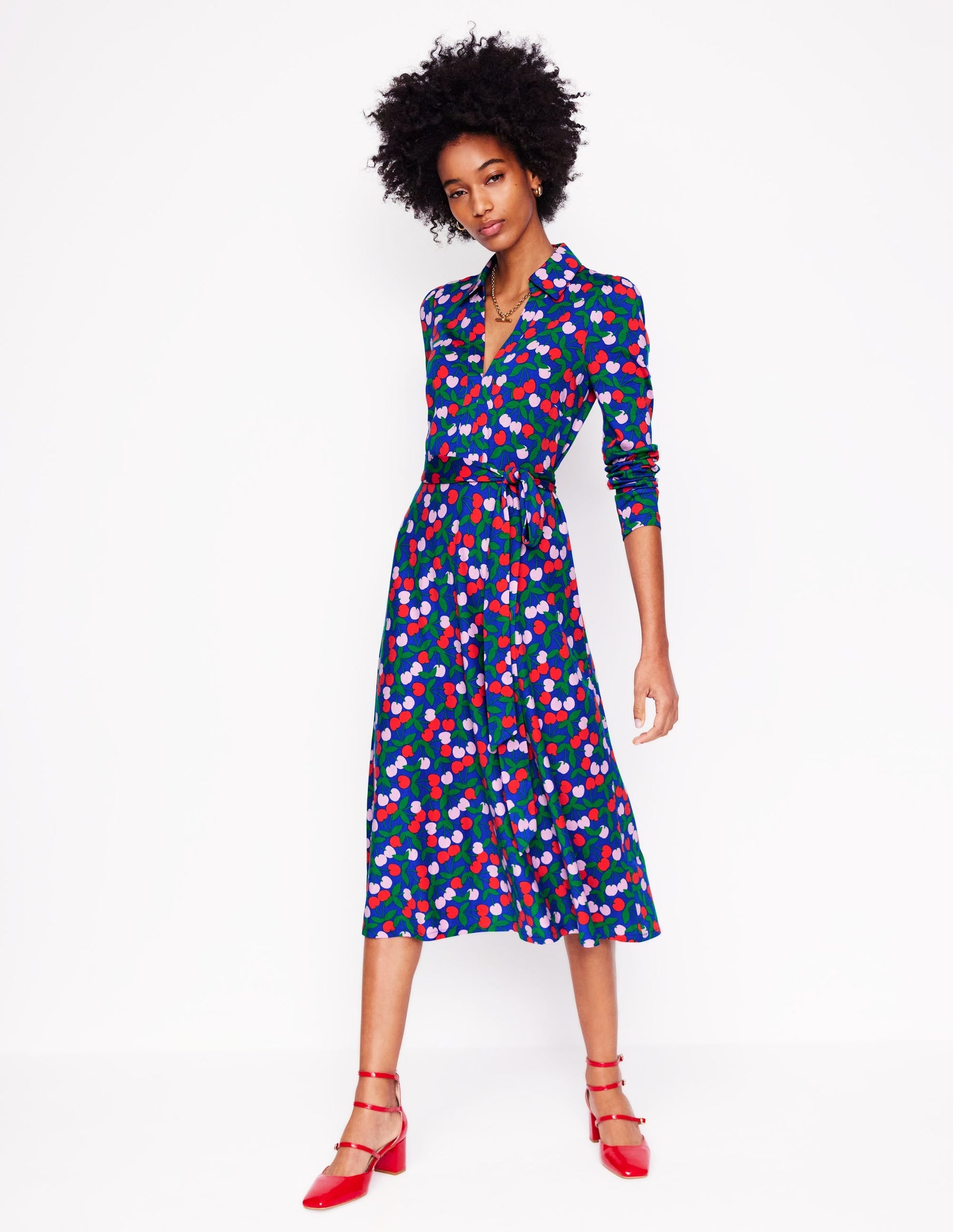 Imogen Collared Jersey Dress-Bright Blue, Cherry Cascade-1