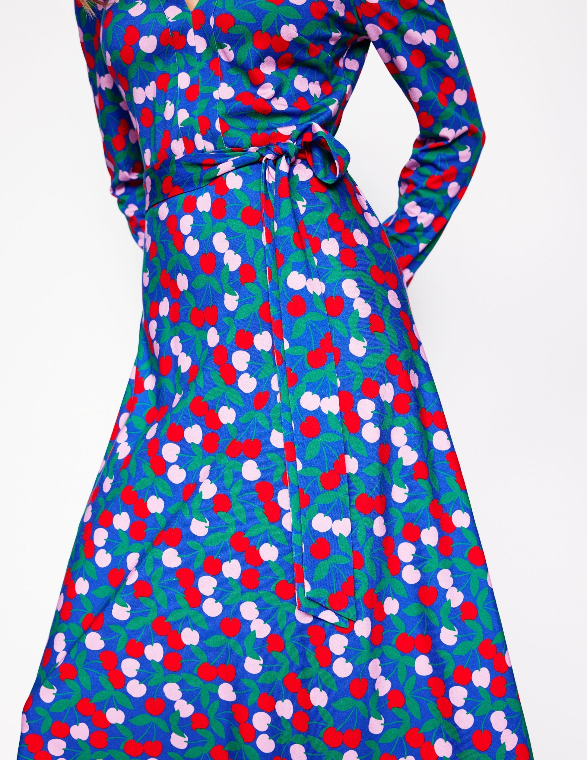 Imogen Collared Jersey Dress-Bright Blue, Cherry Cascade-2