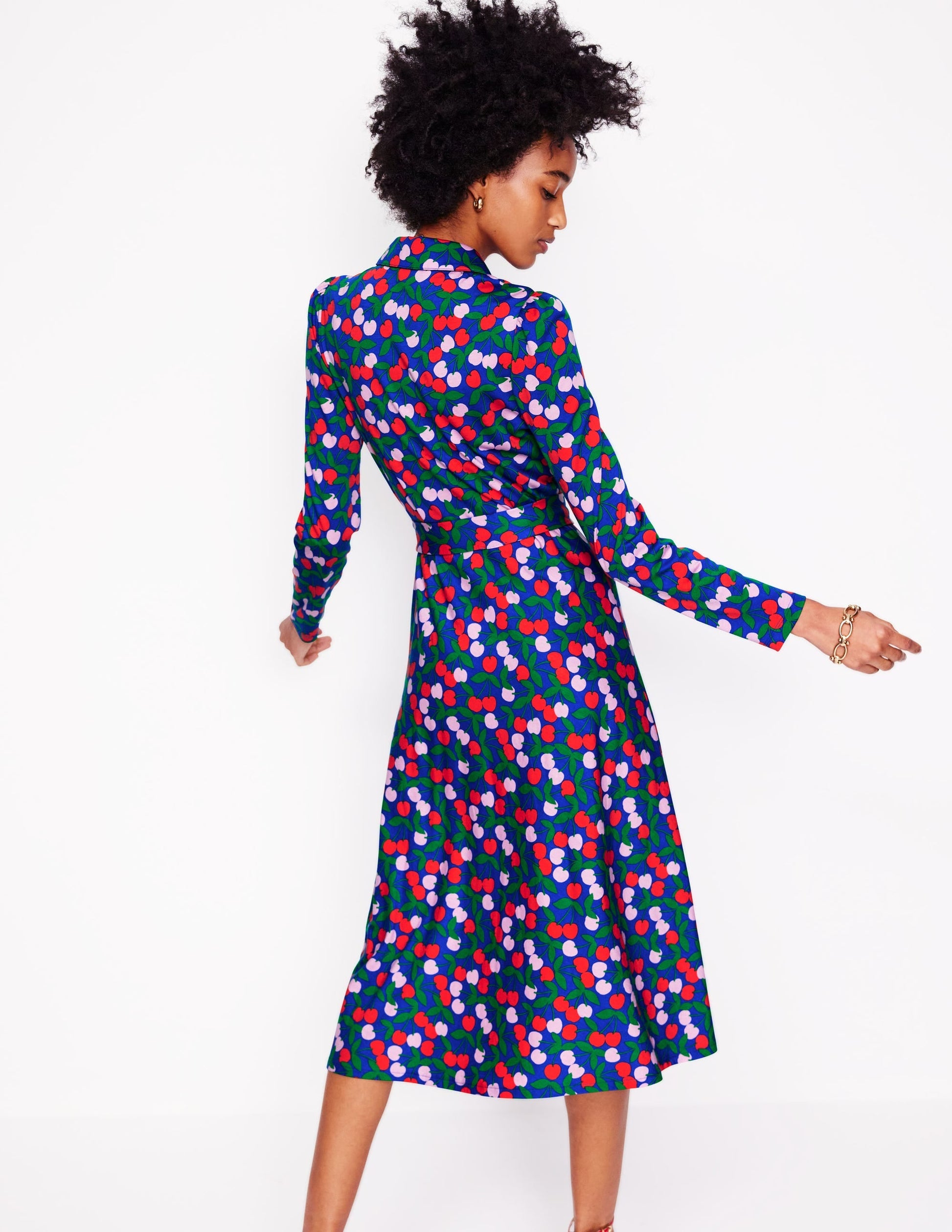 Imogen Collared Jersey Dress-Bright Blue, Cherry Cascade-3