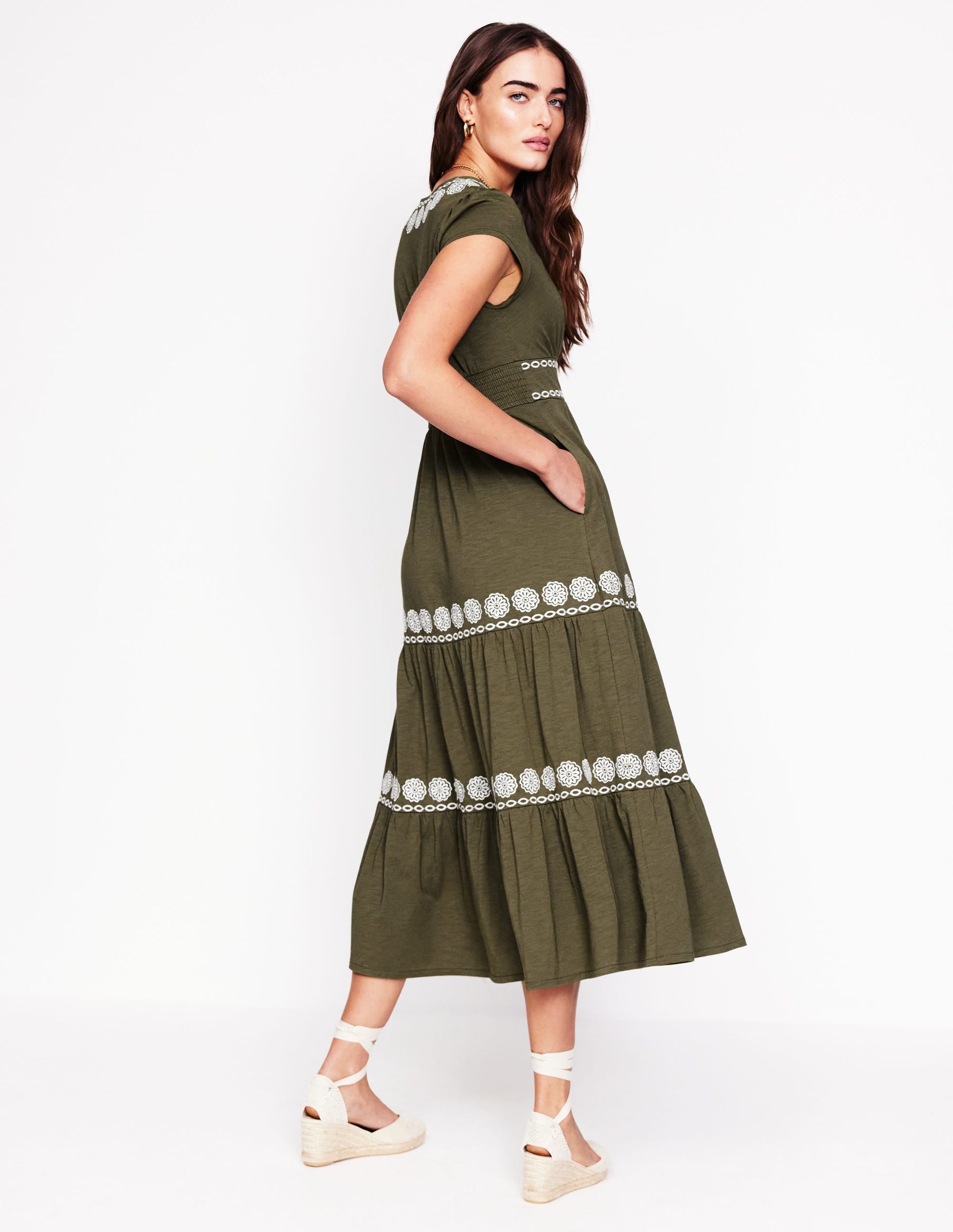 Eloise Embroidered Midi Dress-Classic Khaki-3