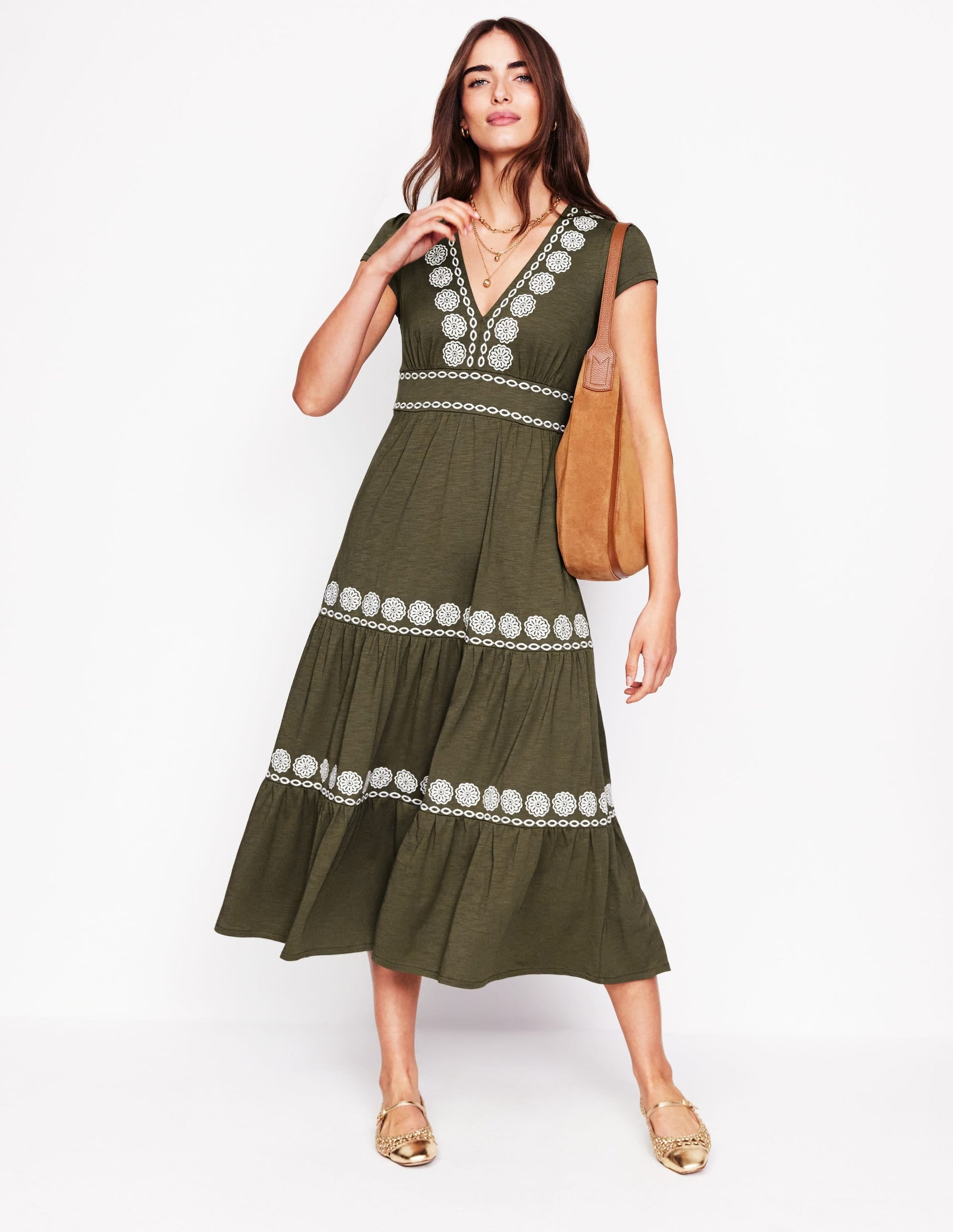 Eloise Embroidered Midi Dress-Classic Khaki-5