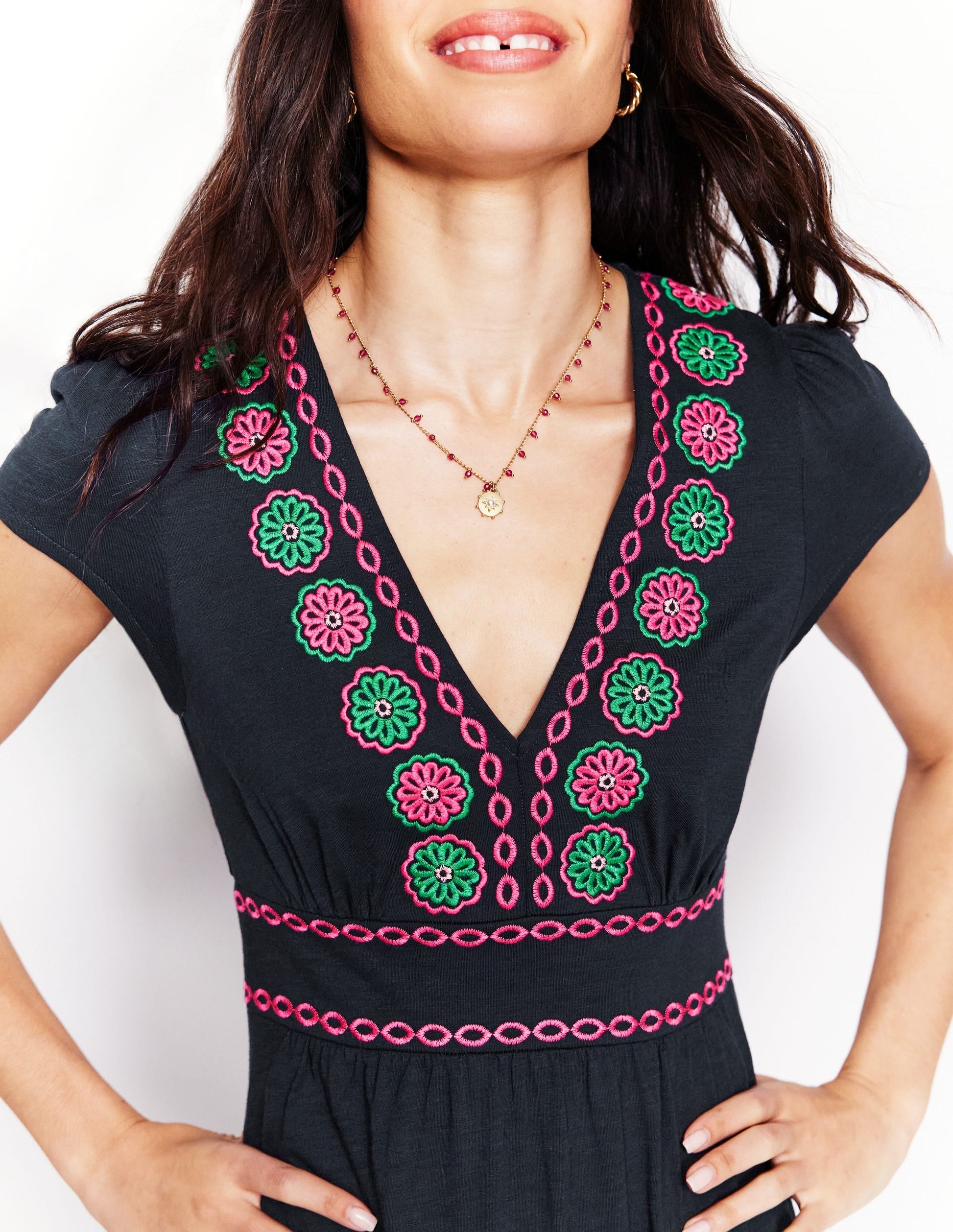 Eloise Embroidered Midi Dress-Navy-3