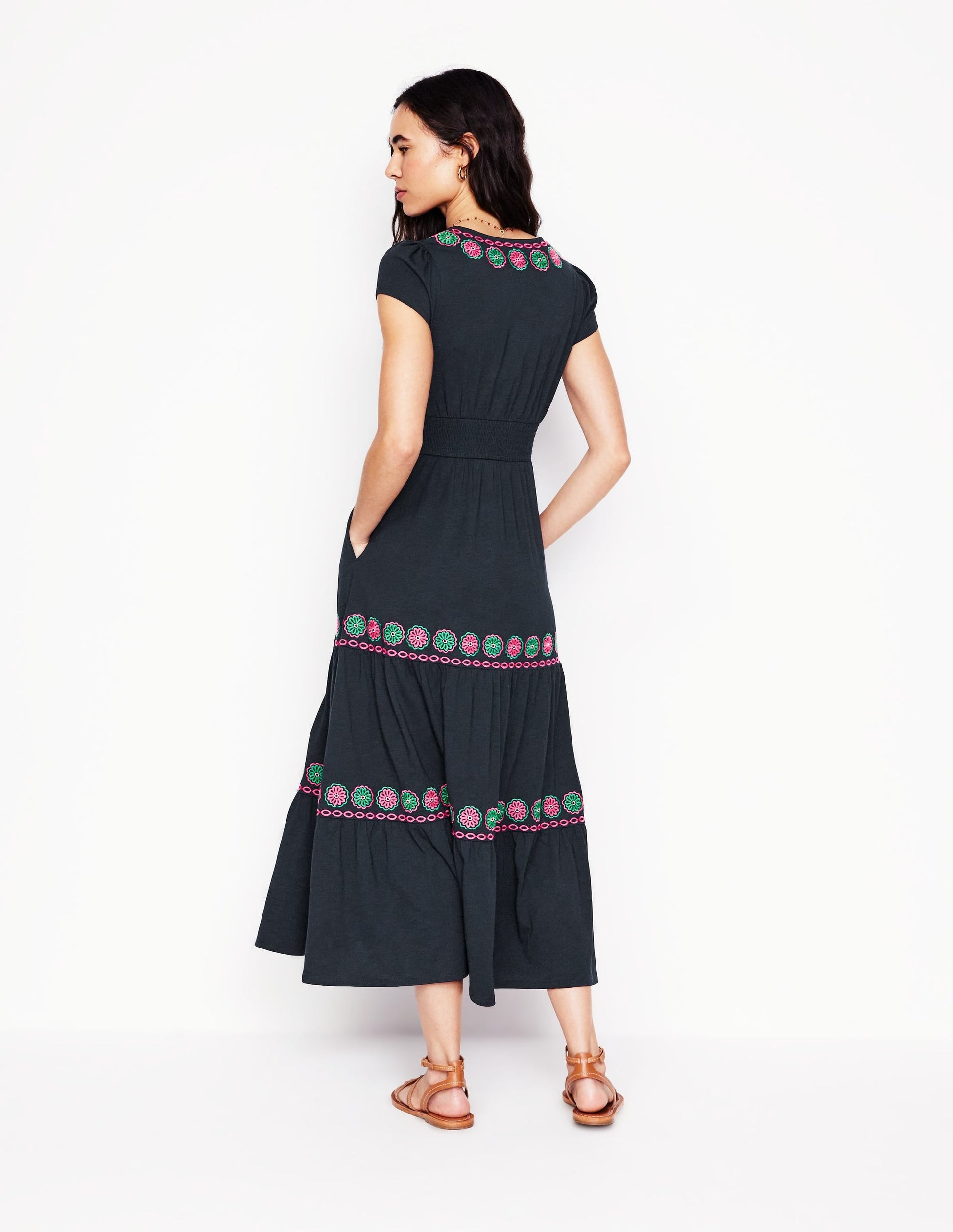 Eloise Embroidered Midi Dress-Navy-4