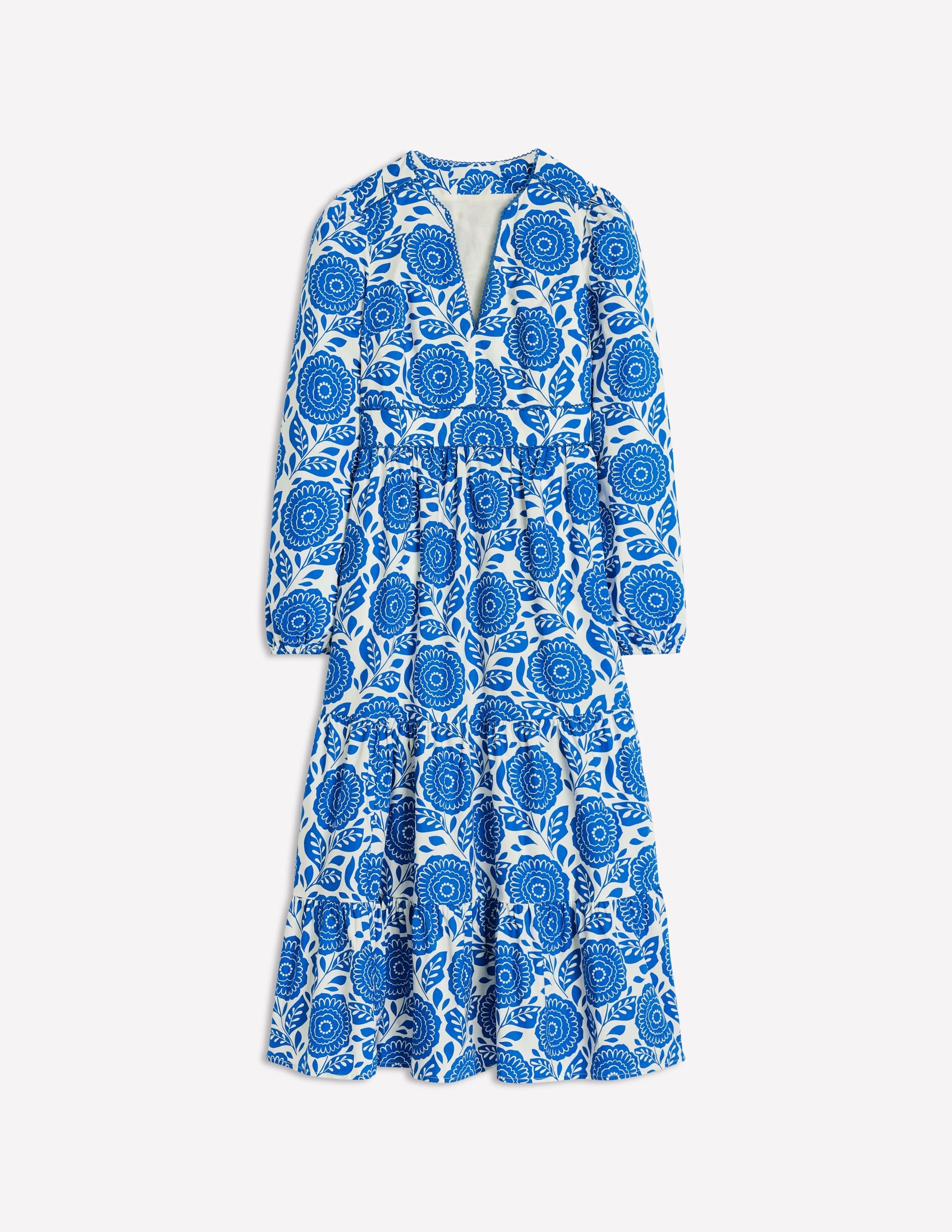 Violet Cotton Midi Dress-Gallery Blue, Dahlia Stamp - Image 6