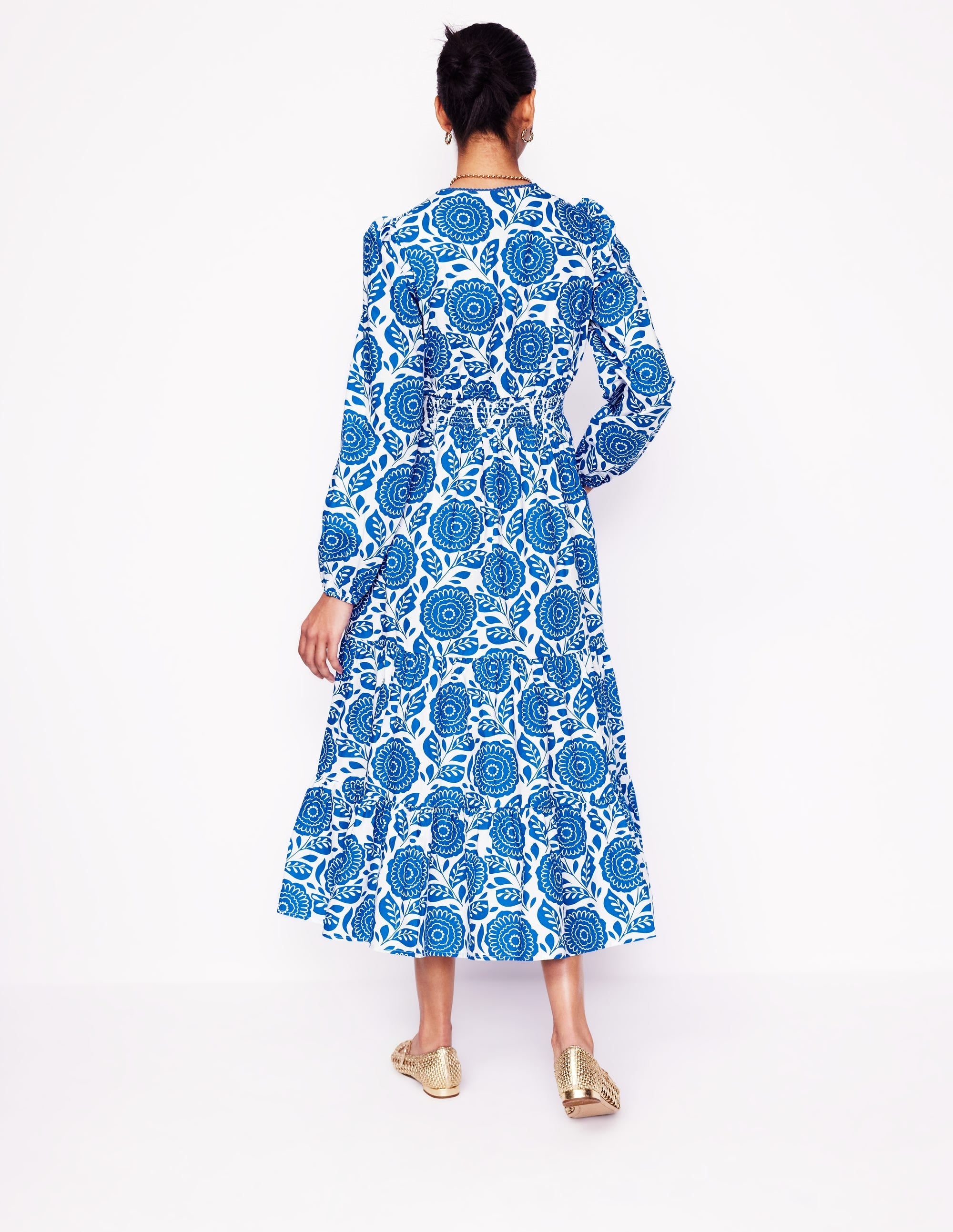 Violet Cotton Midi Dress-Gallery Blue, Dahlia Stamp - Image 3