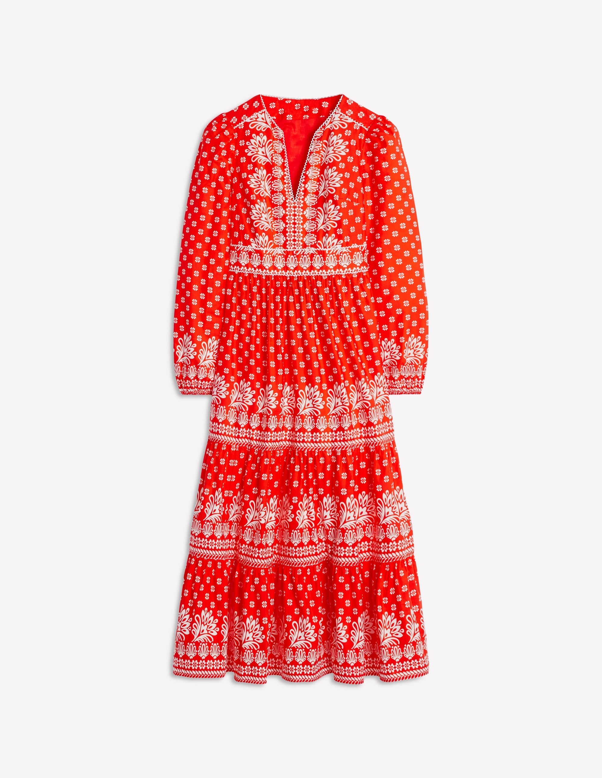 Violet Cotton Midi Dress-Firecracker Red, Palm Flora - Image 7