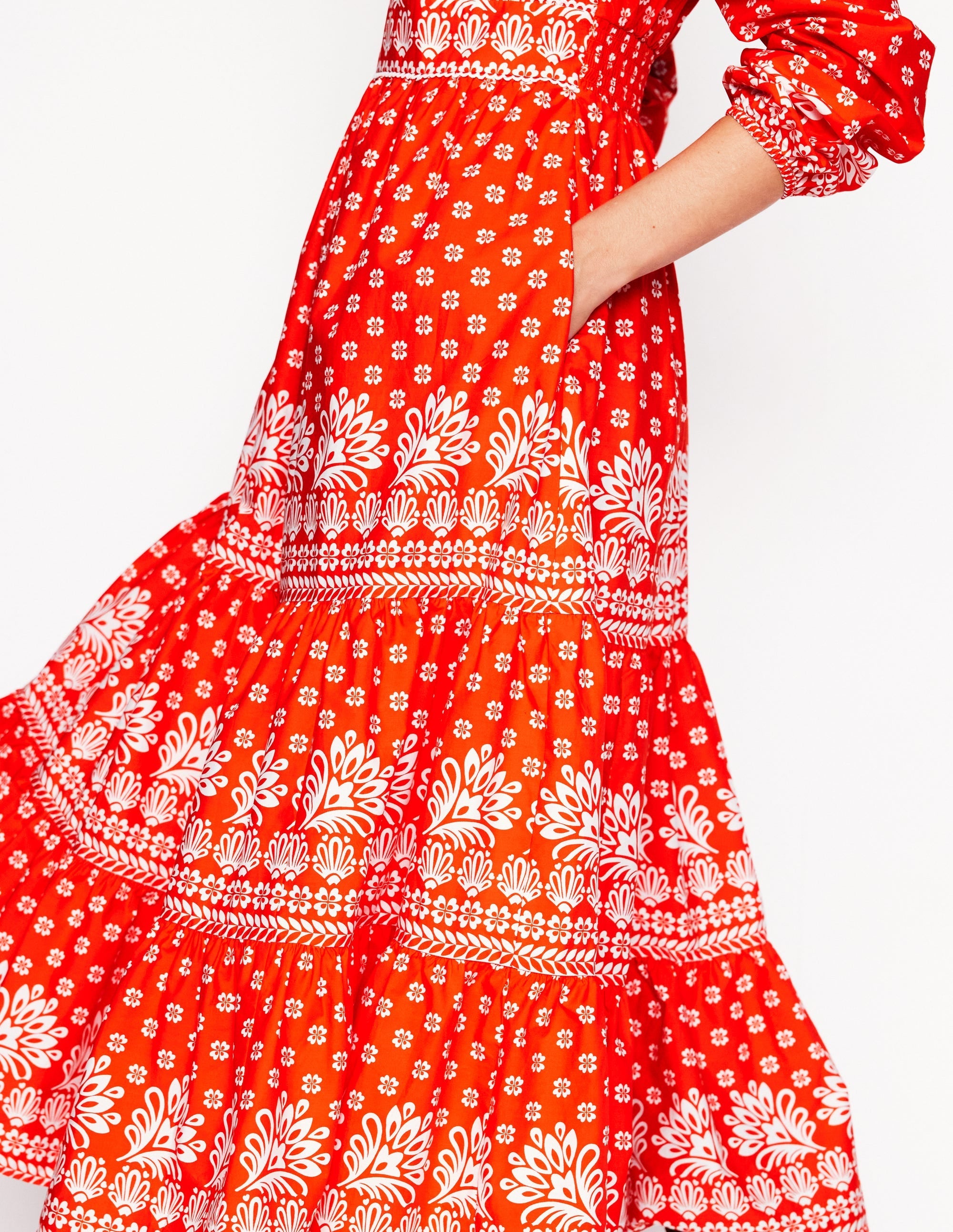Violet Cotton Midi Dress-Firecracker Red, Palm Flora - Image 5