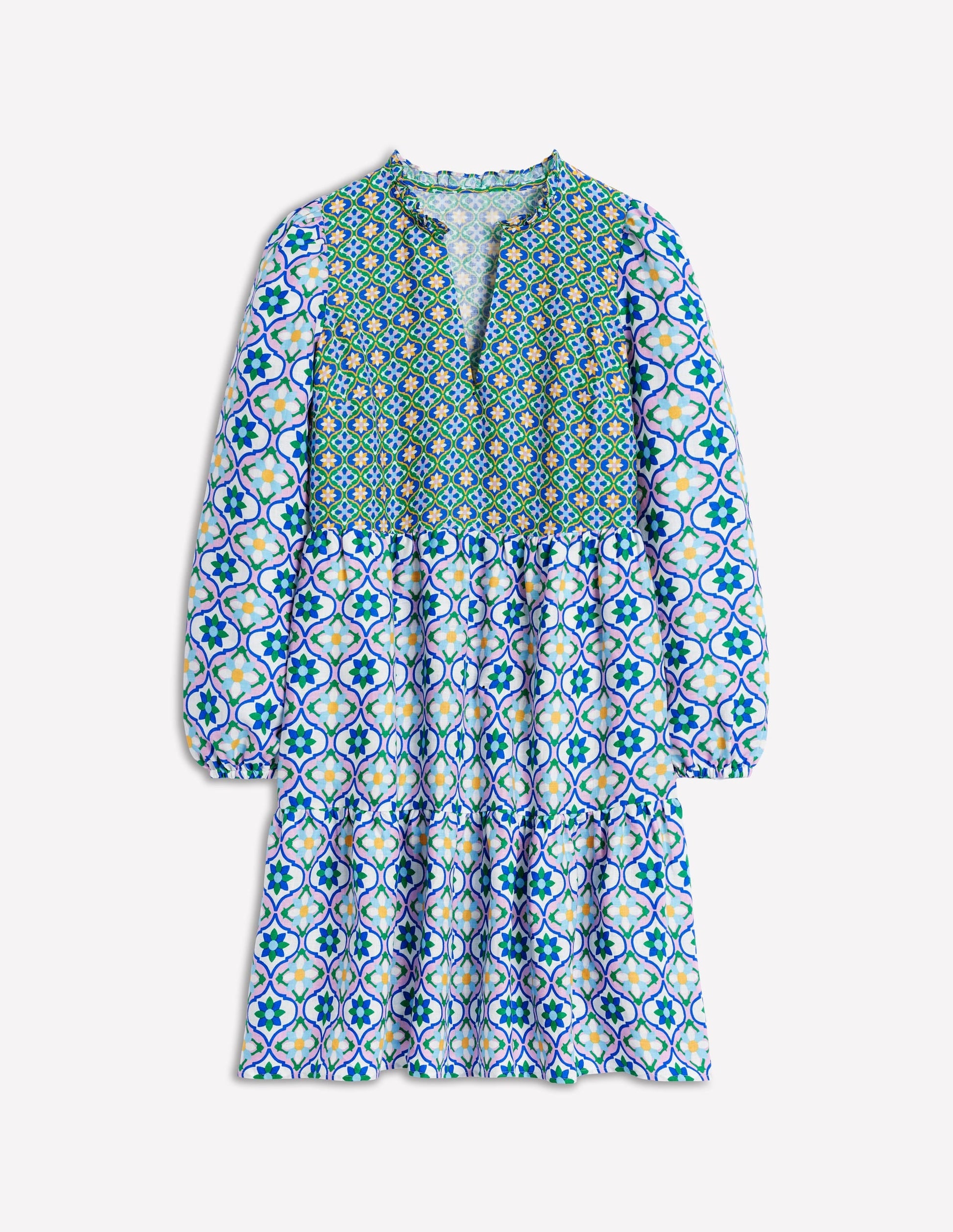 Esme Linen Short Dress-Multi, Floweret Tile-5
