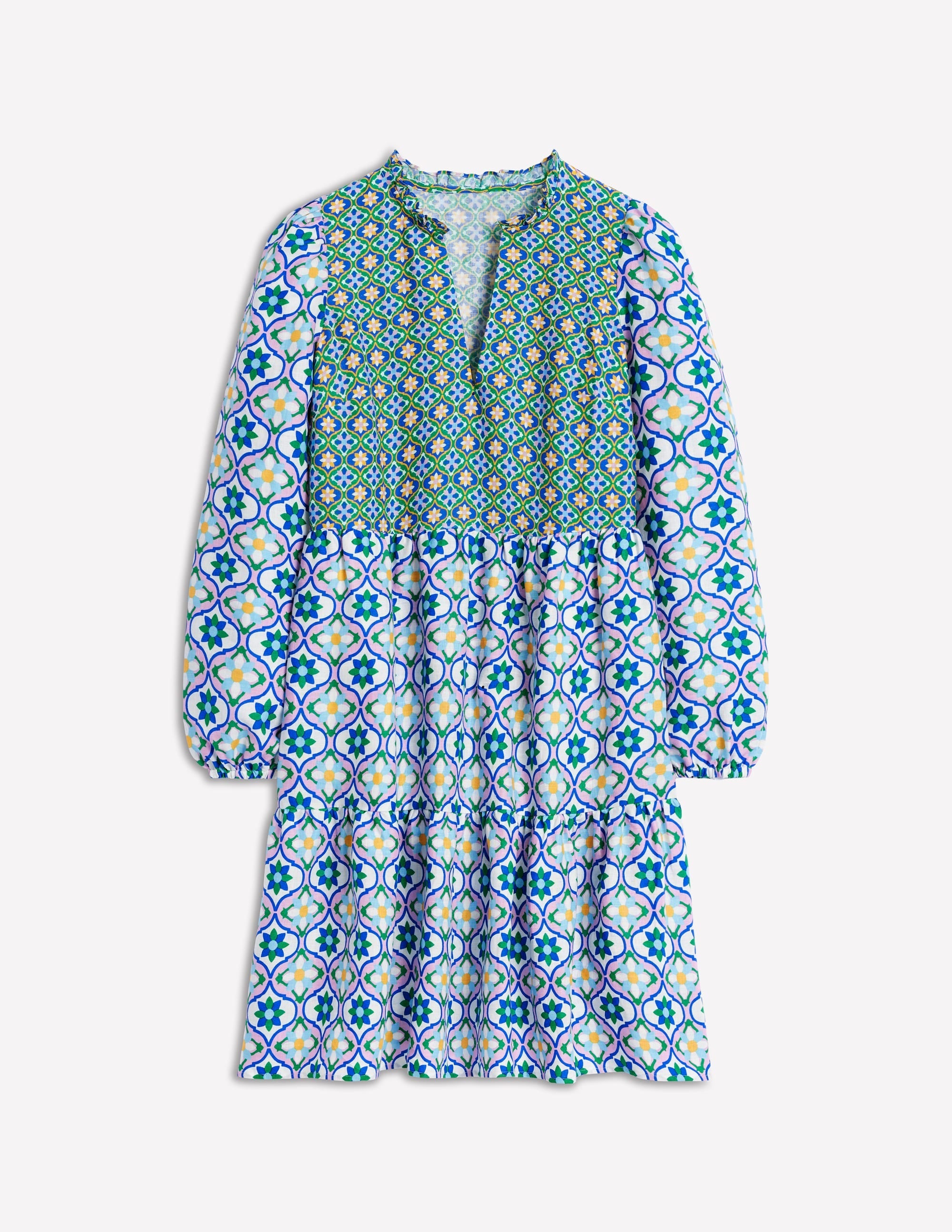 Esme Linen Short Dress-Multi, Floweret Tile - Image 5
