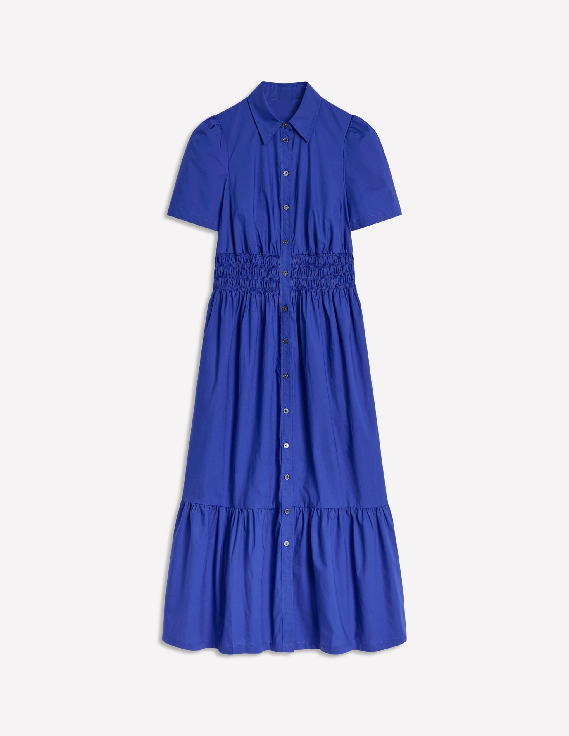Smocked Waist Shirt Dress-Bright Blue-7