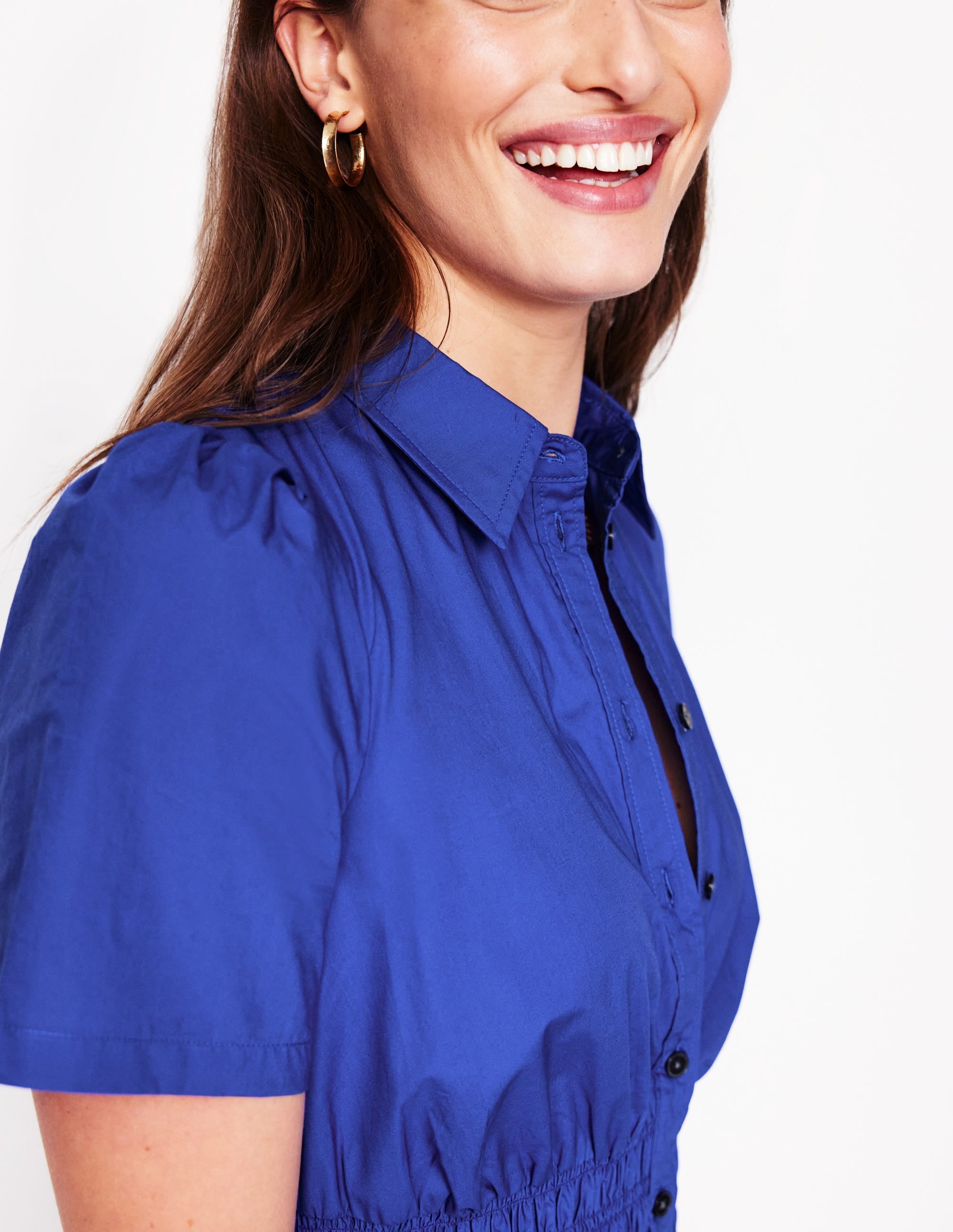 Smocked Waist Shirt Dress-Bright Blue - Image 3