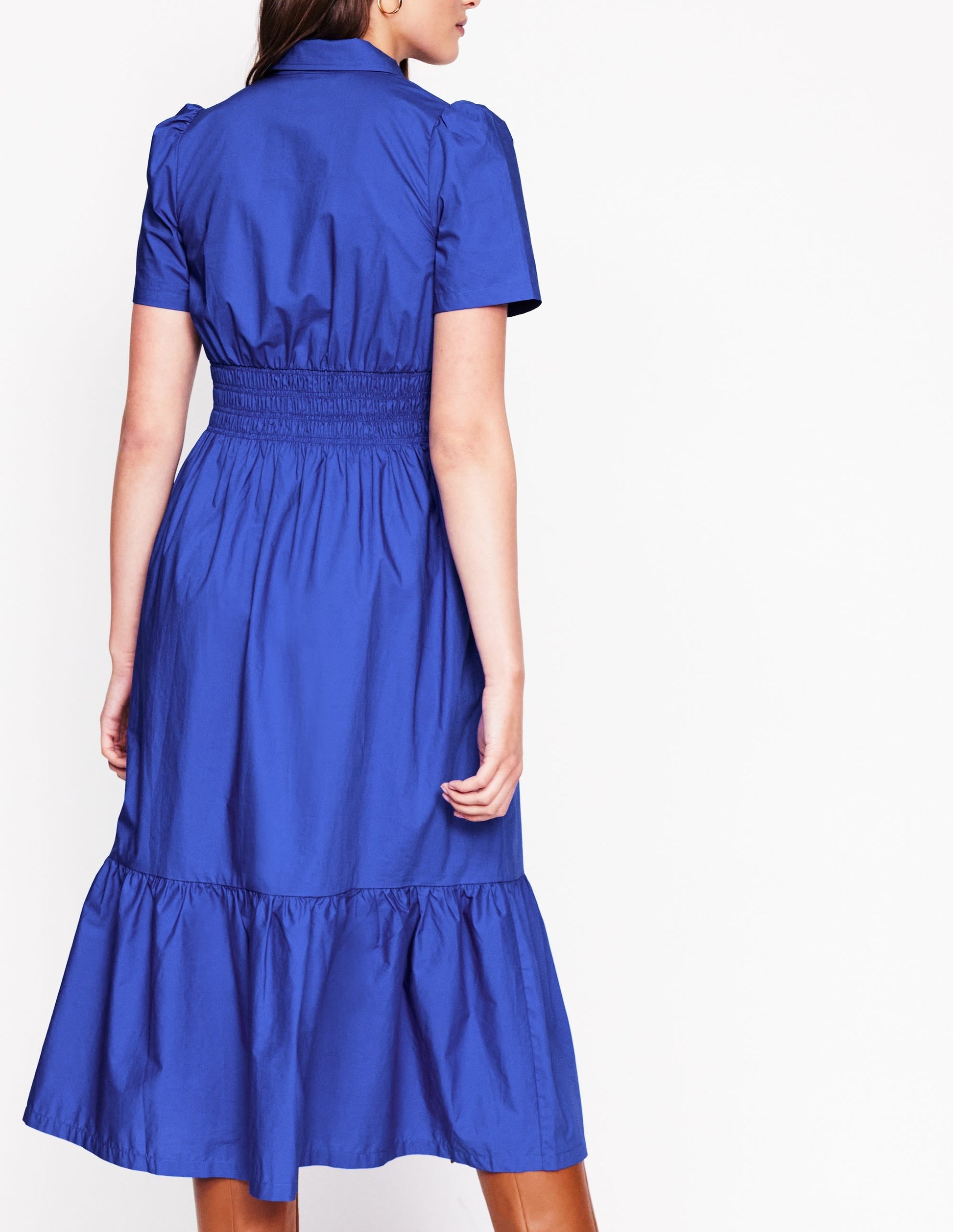 Smocked Waist Shirt Dress-Bright Blue-4