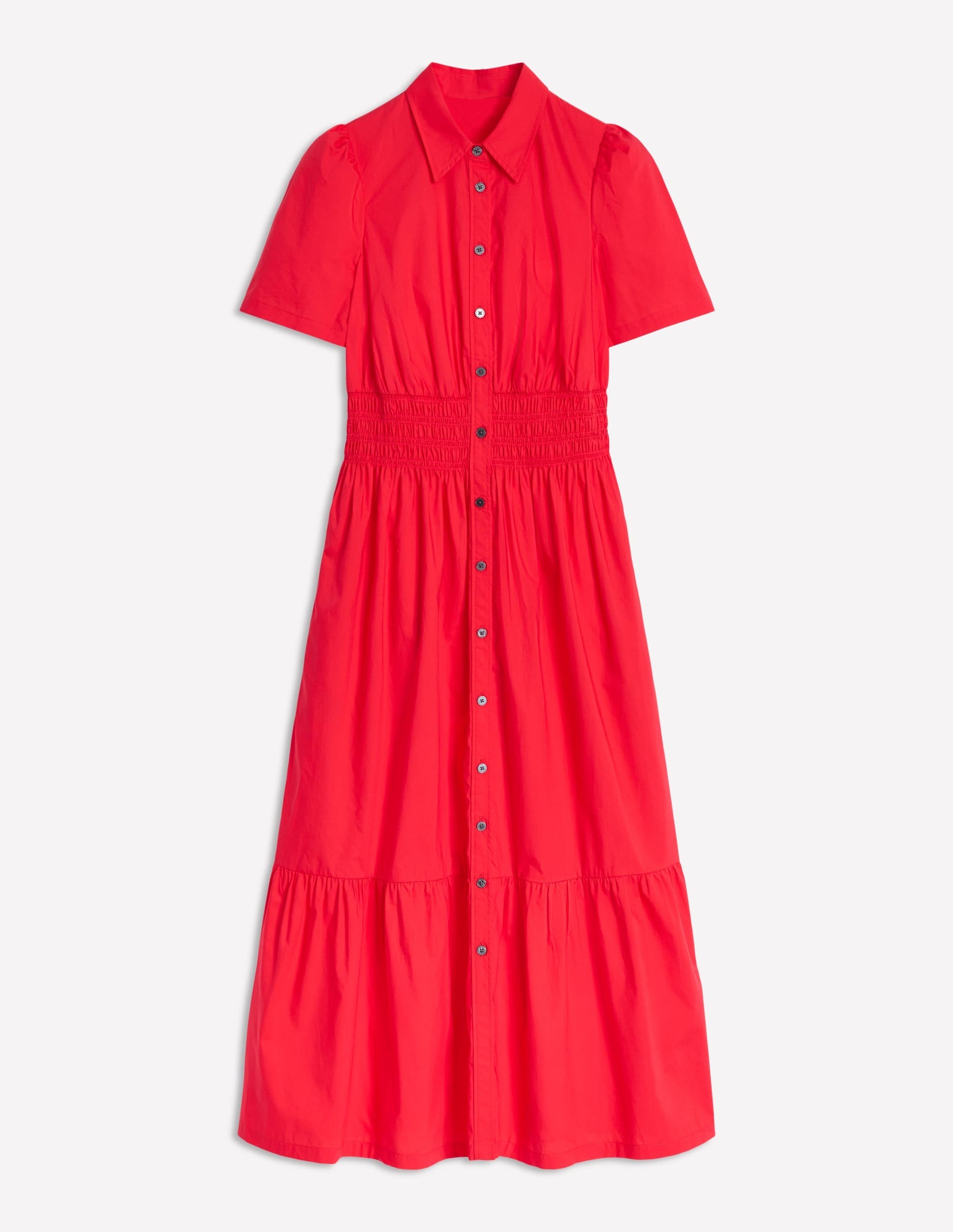 Smocked Waist Shirt Dress-Strawberry Tart Red-6
