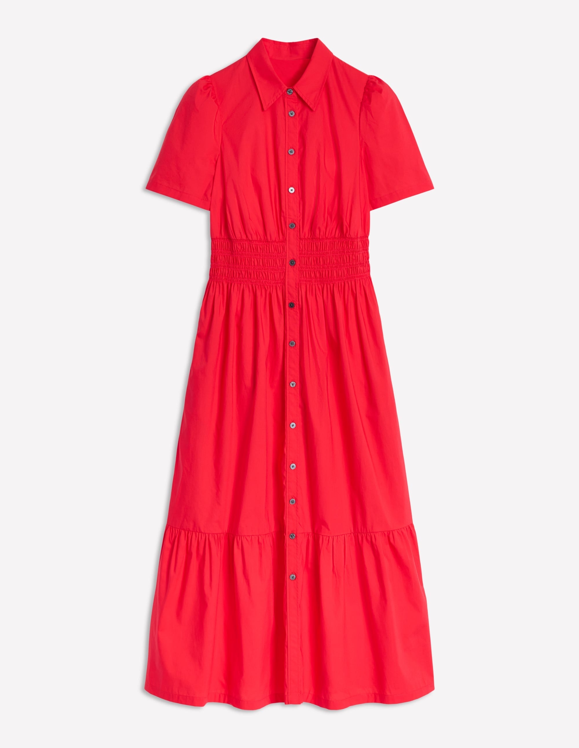 Smocked Waist Shirt Dress-Strawberry Tart Red - Image 6