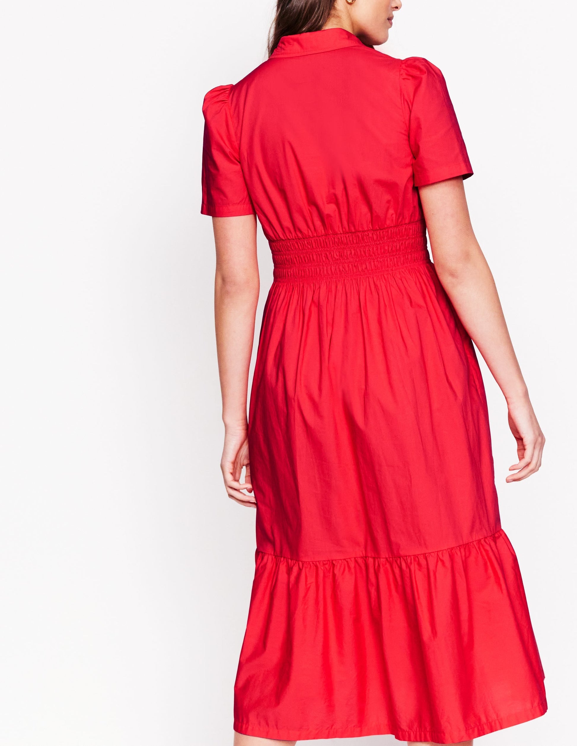 Smocked Waist Shirt Dress-Strawberry Tart Red-3
