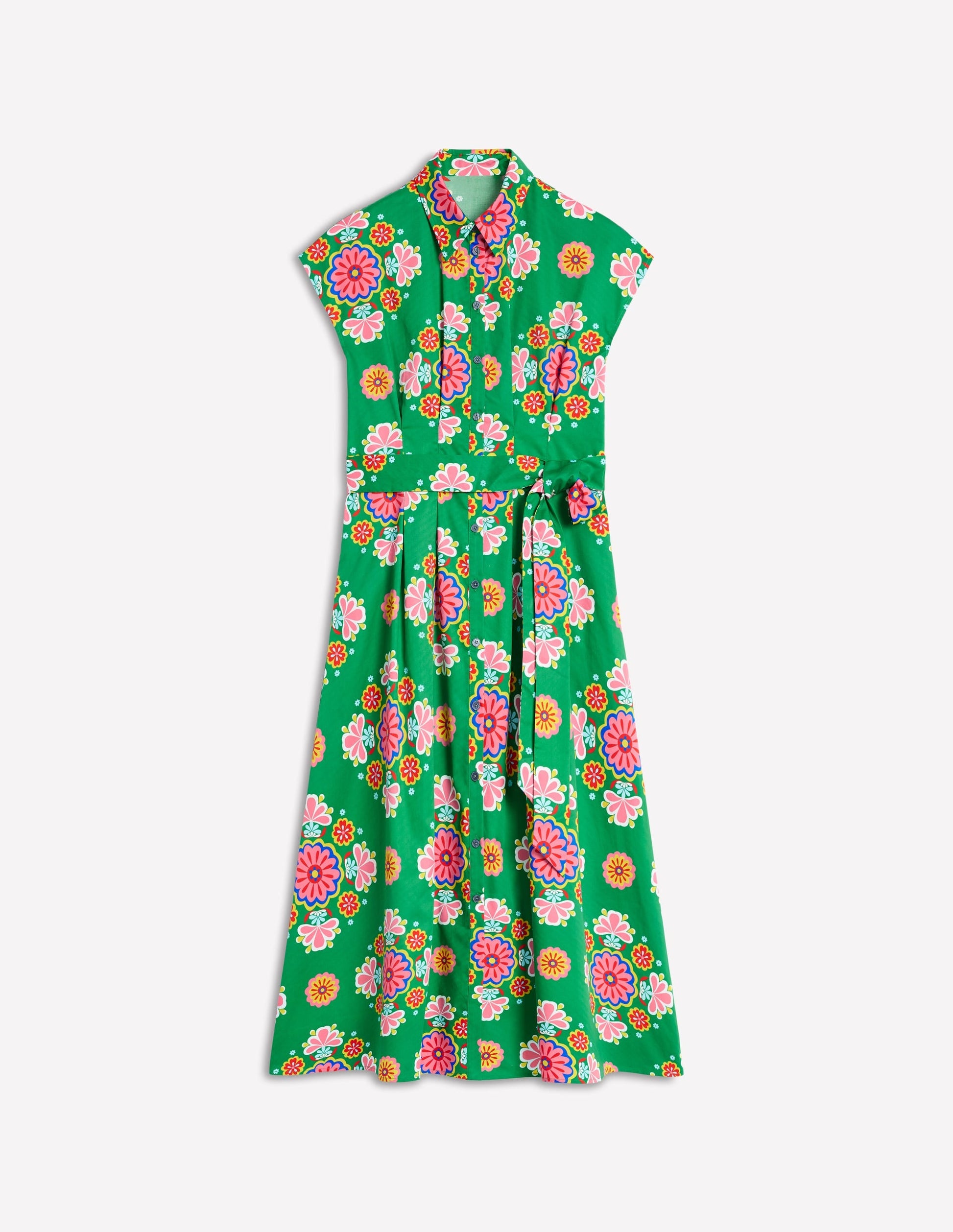Rachel Cotton Midi Shirt Dress-Rich Emerald, Meadow Posy-5