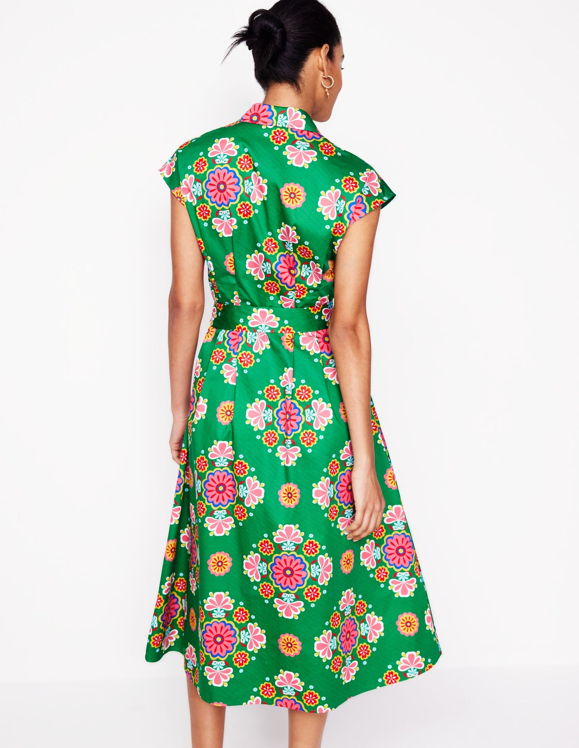 Rachel Cotton Midi Shirt Dress-Rich Emerald, Meadow Posy-3