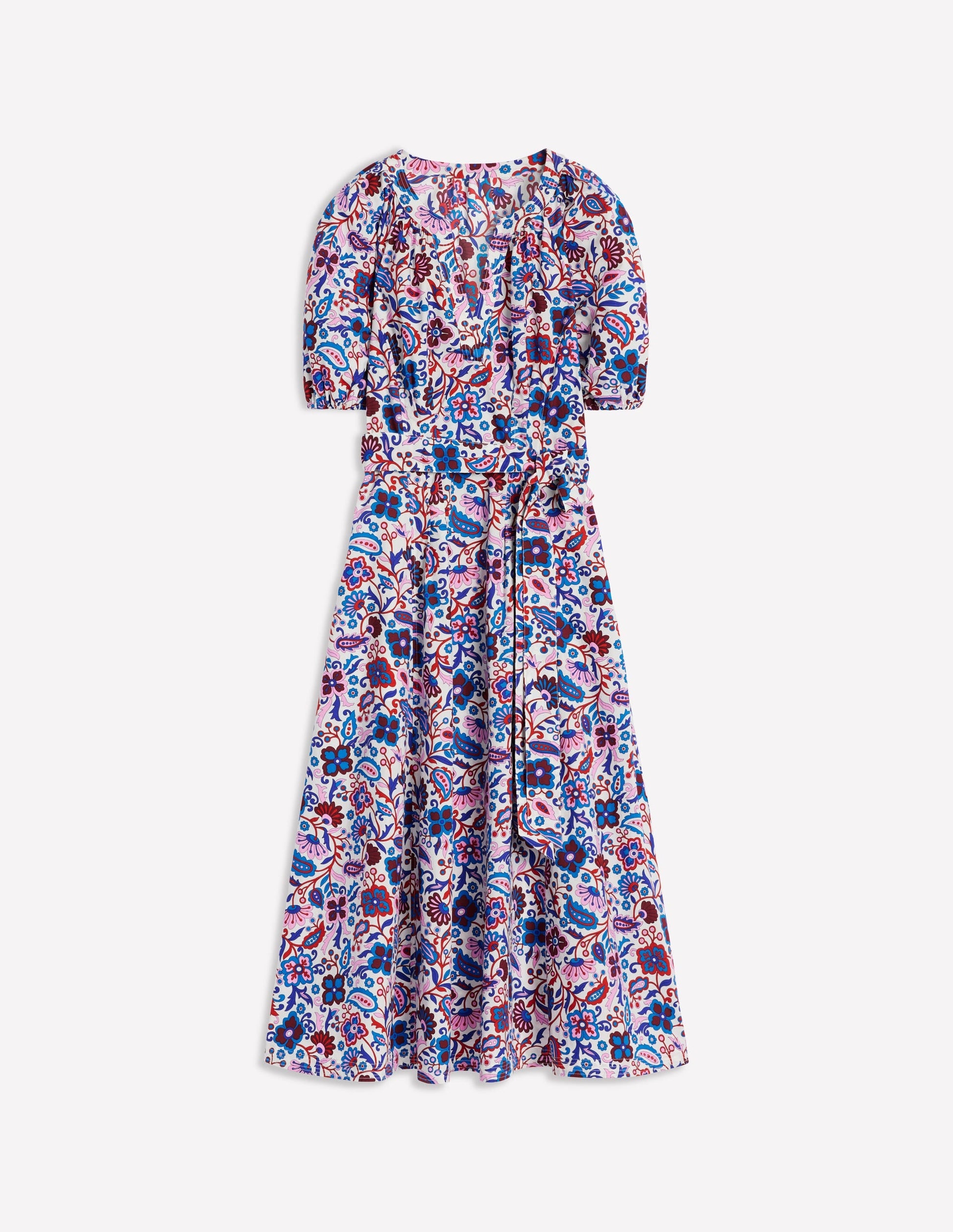 Cotton Puff Sleeve Midi Dress-Multi, Oriental Paradise-5